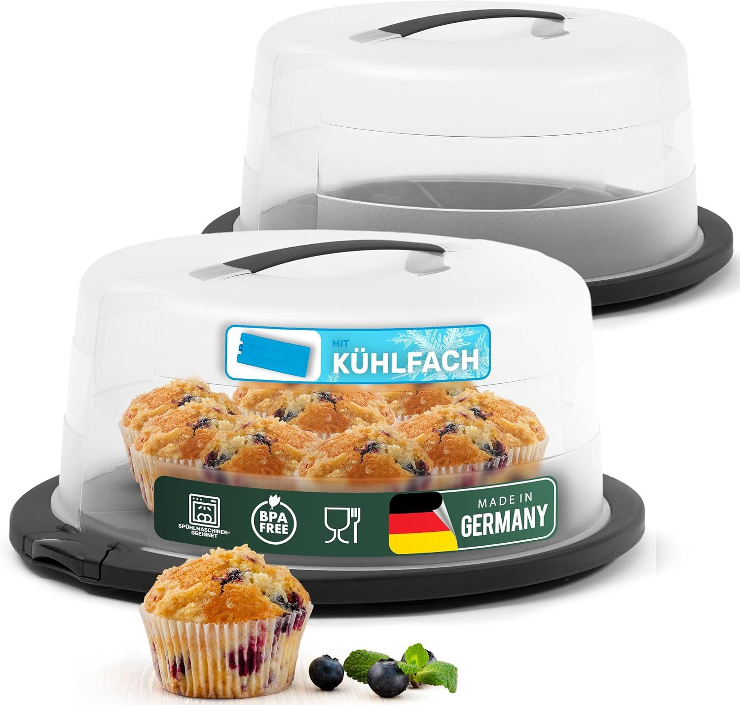 Novaliv Aufbewahrungsbox 31153-1x, Novaliv Kuchen-Transportbox mit Kühlfach und Muffin-Behälter (Rund 38