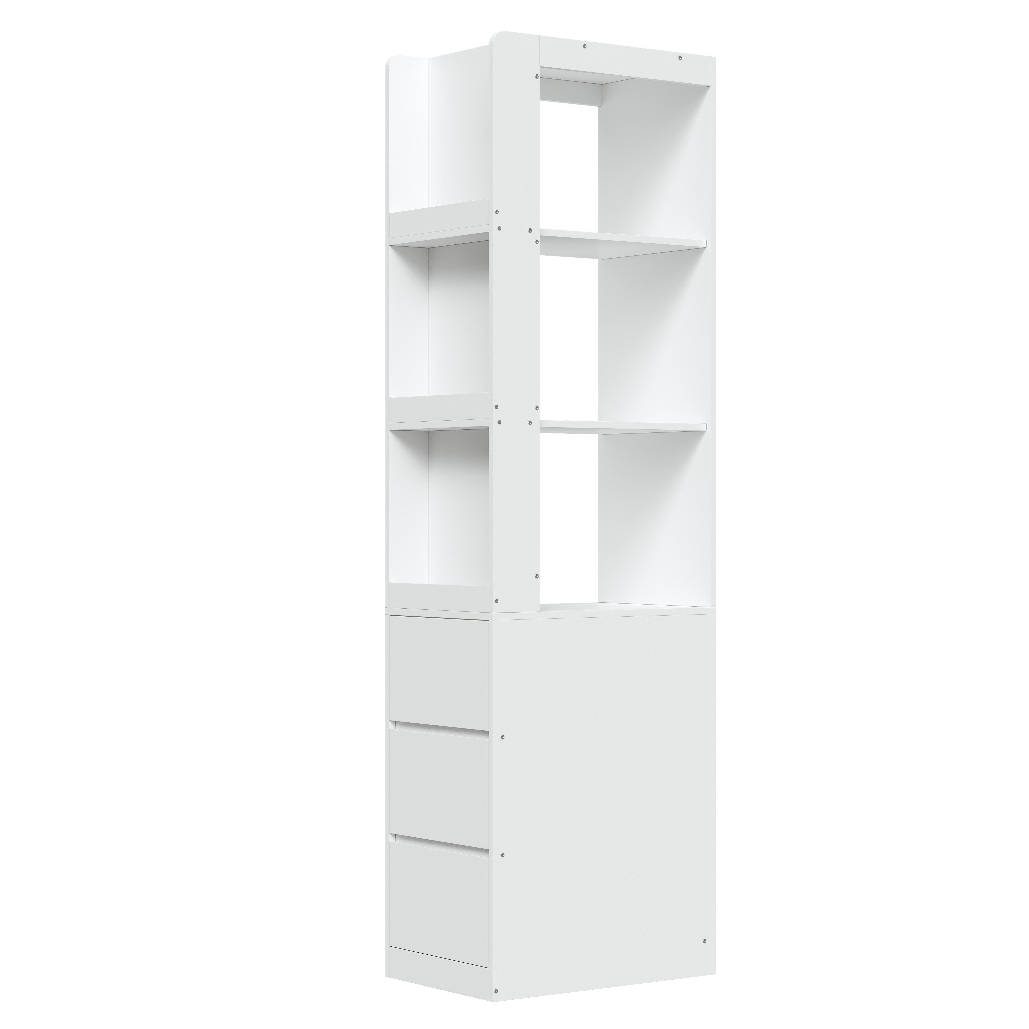 Flieks Eckschrank Bücherregal mit 3 seitlichen Schubladen und austauschbarer Ablagen (1-St., B40/T60/H200 cm) Standregal Mehrzweckschrank Eckregal Wohnzimmersch – Bild 4 von 5