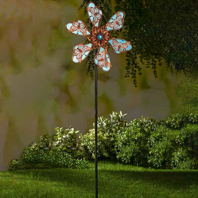 Spetebo Deko-Windrad Metall Windblume phosphoreszierend - H 80 cm (Stück, 1 St., Windrad), Deko Gartenstecker Windrad Windmühle selbstleuchtend