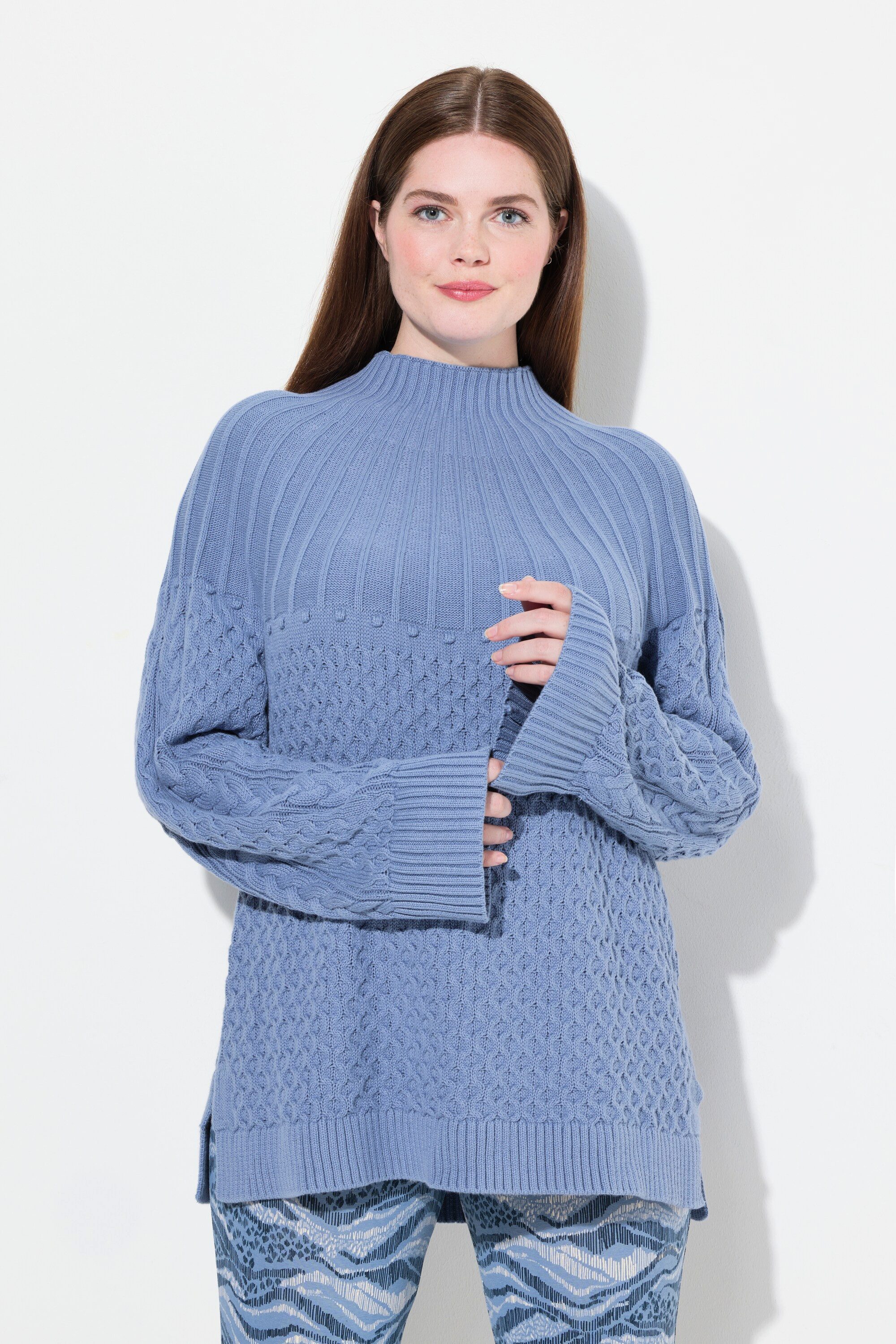 Ulla Popken Strickpullover Pullover Strickmuster Stehkragen günstig online kaufen
