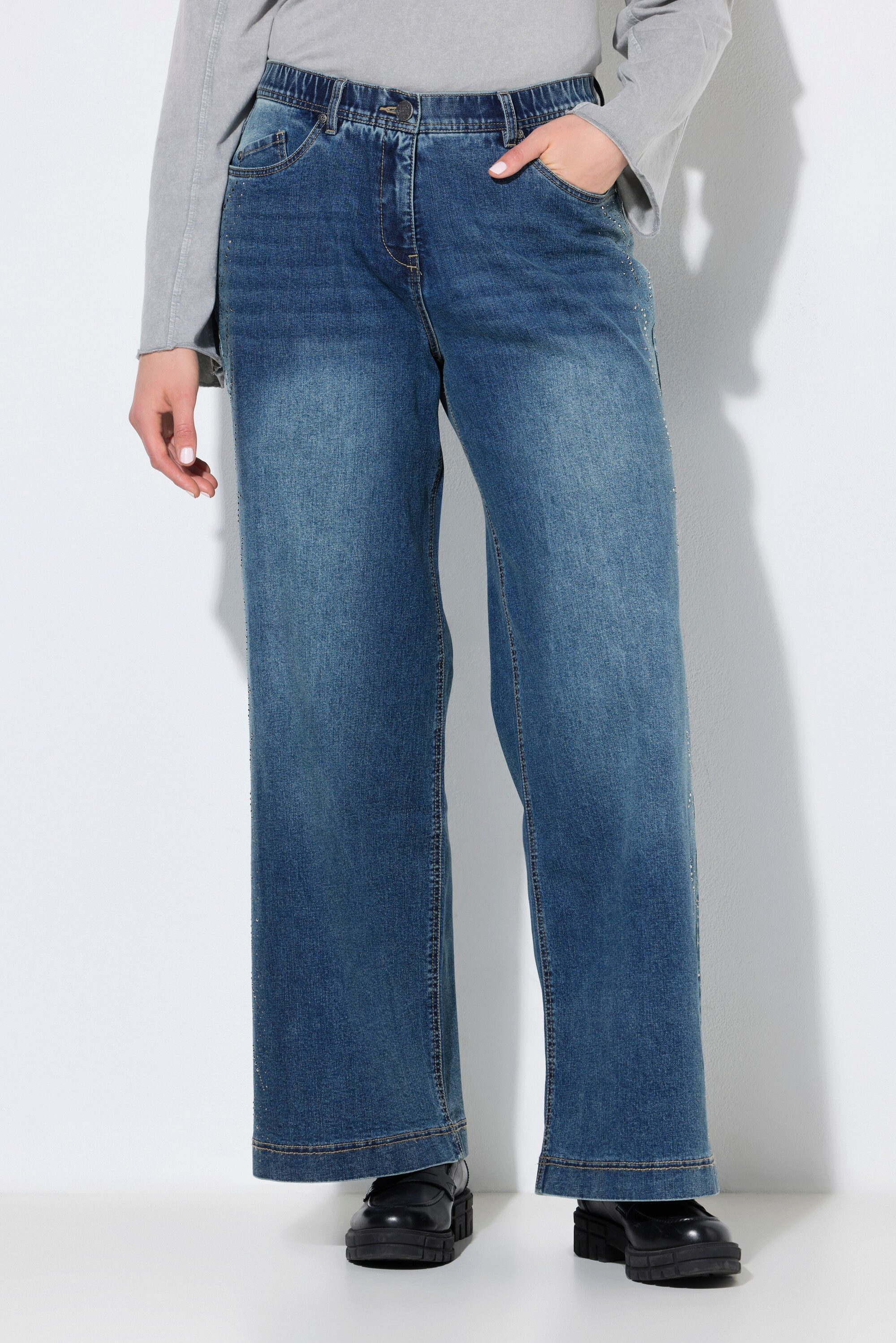 Ulla Popken 5-Pocket-Jeans Jeans Mary extraweites Bein Ziersteine Komfortbund