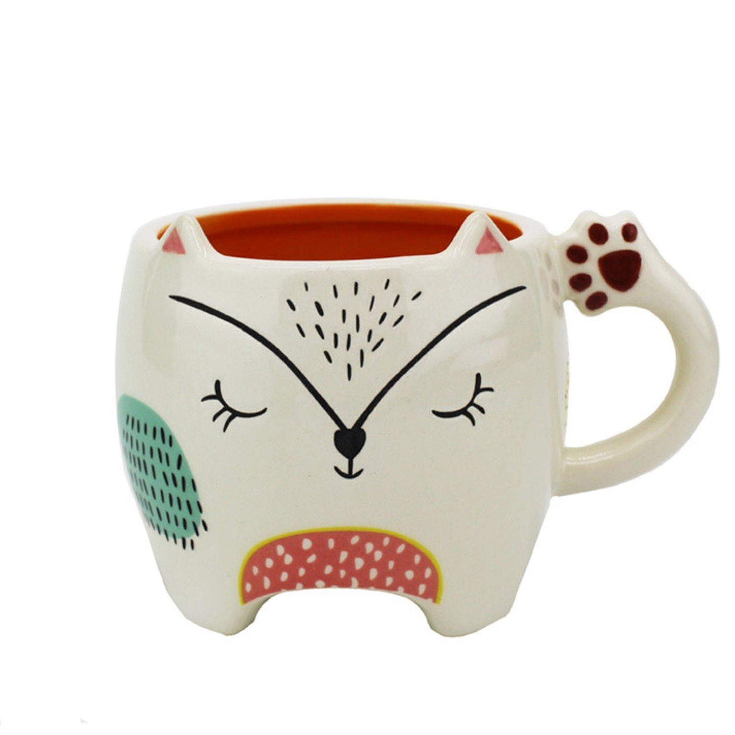 Keramik Katze Tasse Pet Art weiß/bemalt, Winkee Mug Kaffeebecher