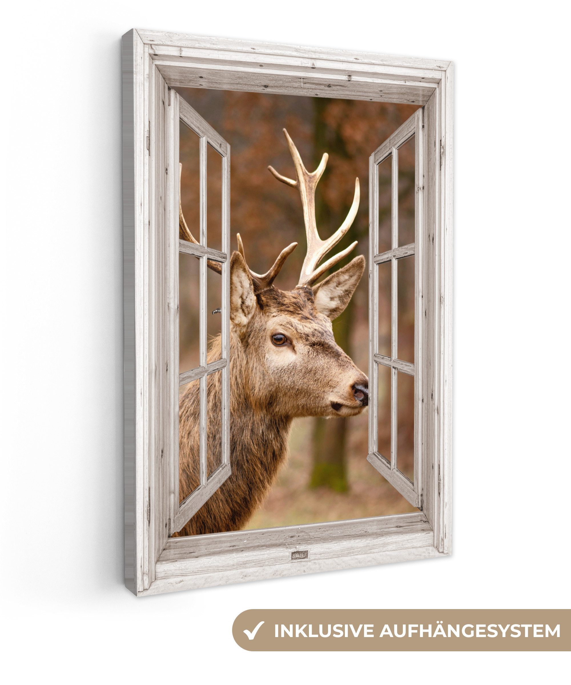 OneMillionCanvasses® Leinwandbild Hirsch - Tier - Wald - Herbst - Hirschkop günstig online kaufen