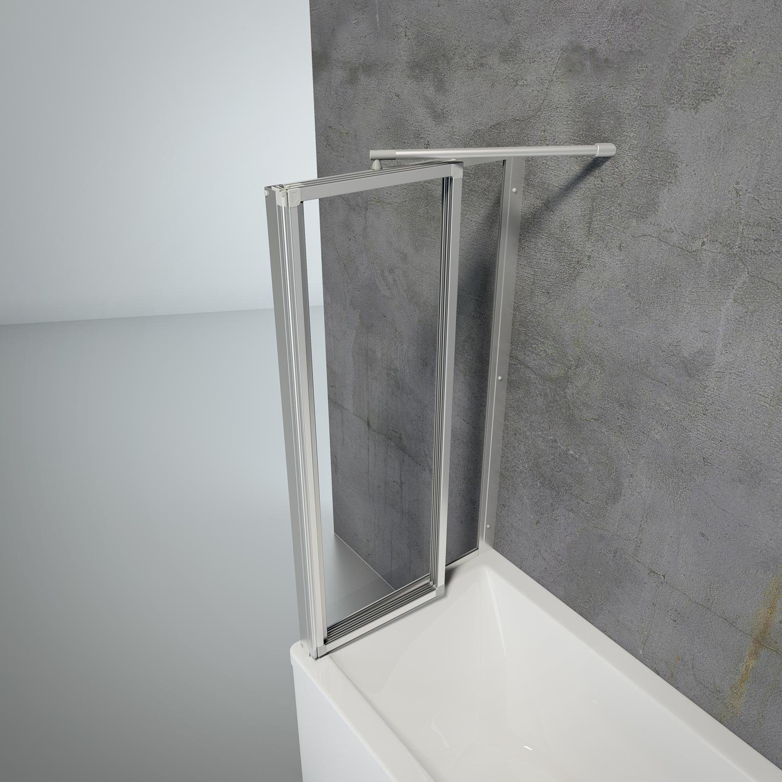 Schulte Badewannenfaltwand Smart, Sicherheitsglas, 129x121 cm, 3 tlg + Festelement, Klebe-Montage, Klar, Alu-Natur