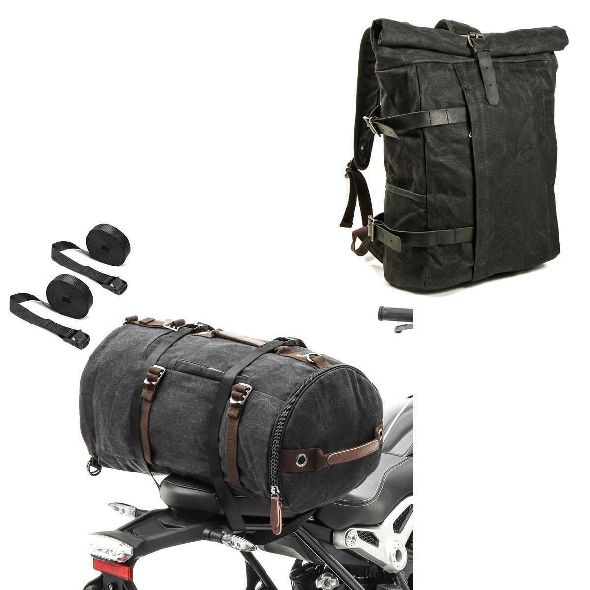 ConStands Motorradheber Rucksack 35Ltr + Rucksack Canvas Vintage 20Ltr Retro