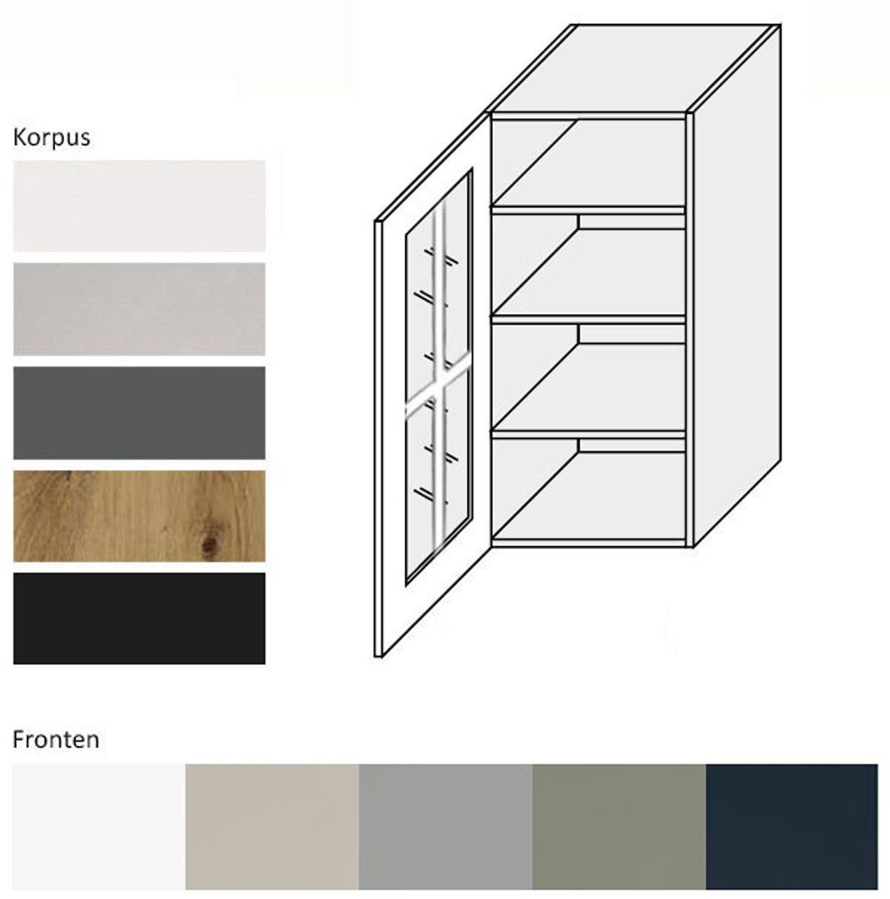 Feldmann-Wohnen Hängevitrine Salo (Türscharniere mit Soft-Close-Funktion, 1-St., mit aufgesetzten 3D Kassettenfronten und formschönen Metallgriffen) 40x32,5x96cm grau - indigo supermatt (SL-W4S/40)