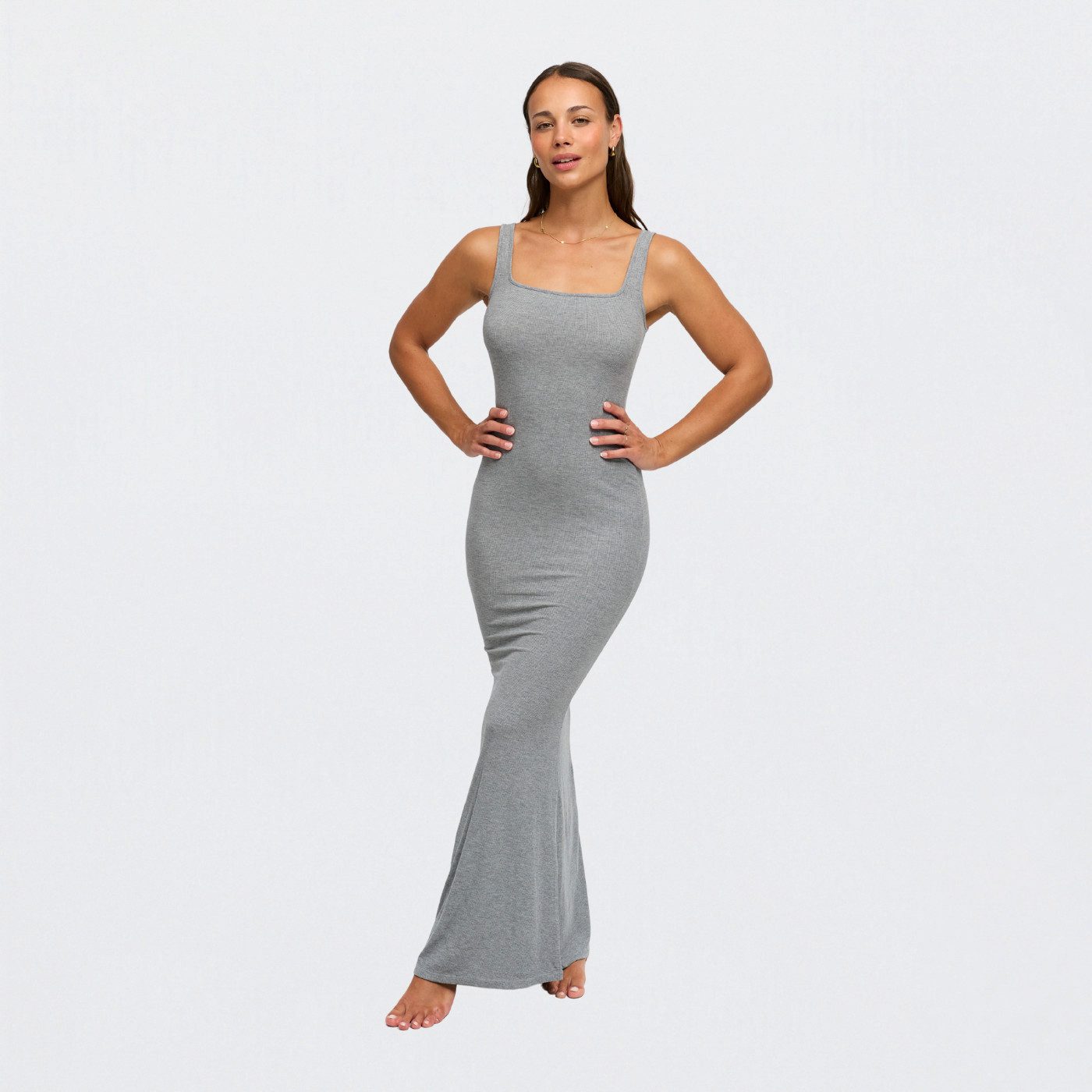 cfab by creamy fabrics Jerseykleid Ribbed Tank Top Maxikleid-Grey Melange-X günstig online kaufen