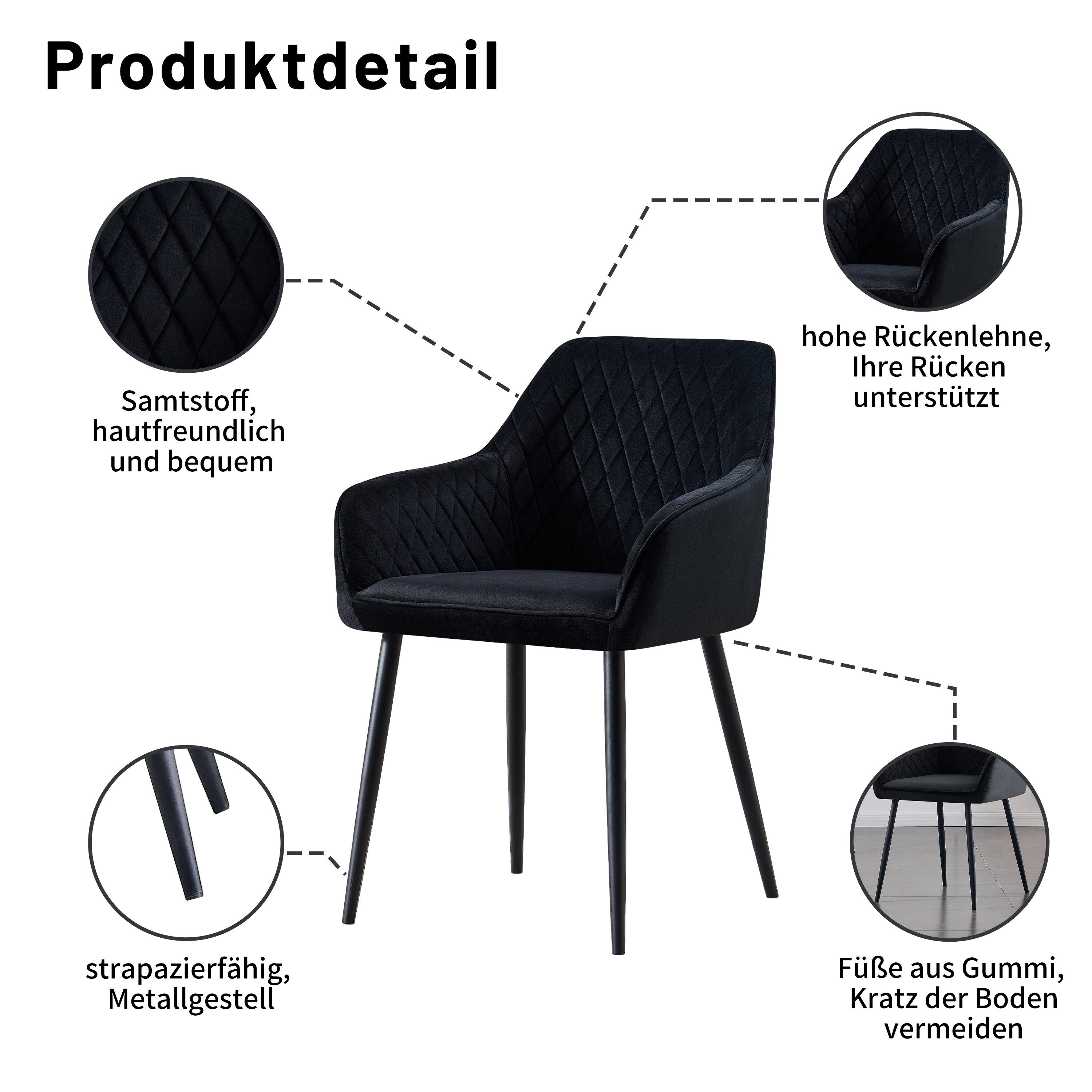 JYMTOM Esszimmerstuhl mit stabilen Beinen aus massivem Metall und Gummibein günstig online kaufen