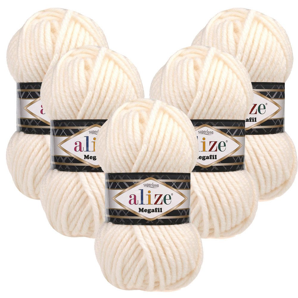 Alize 5 x ALIZE Superlana Megafil Häkelwolle, 55 m, Super Bulky,Handstrickgarn,Häkeln