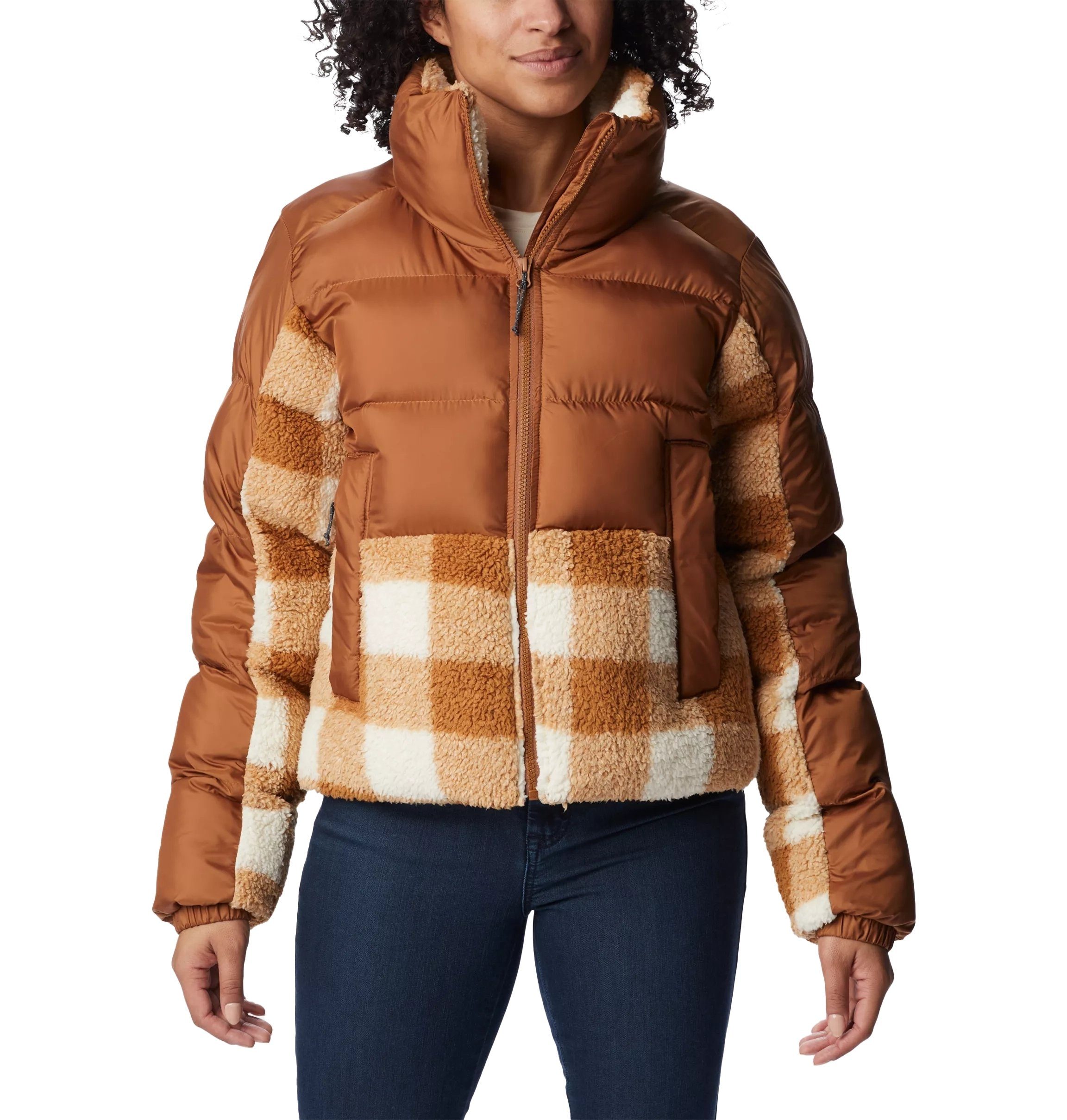Columbia Winterjacke Columbia Leadbetter Point Sherpa Hybrid Puffer Jacket Camel Brown / Camel Brown Check