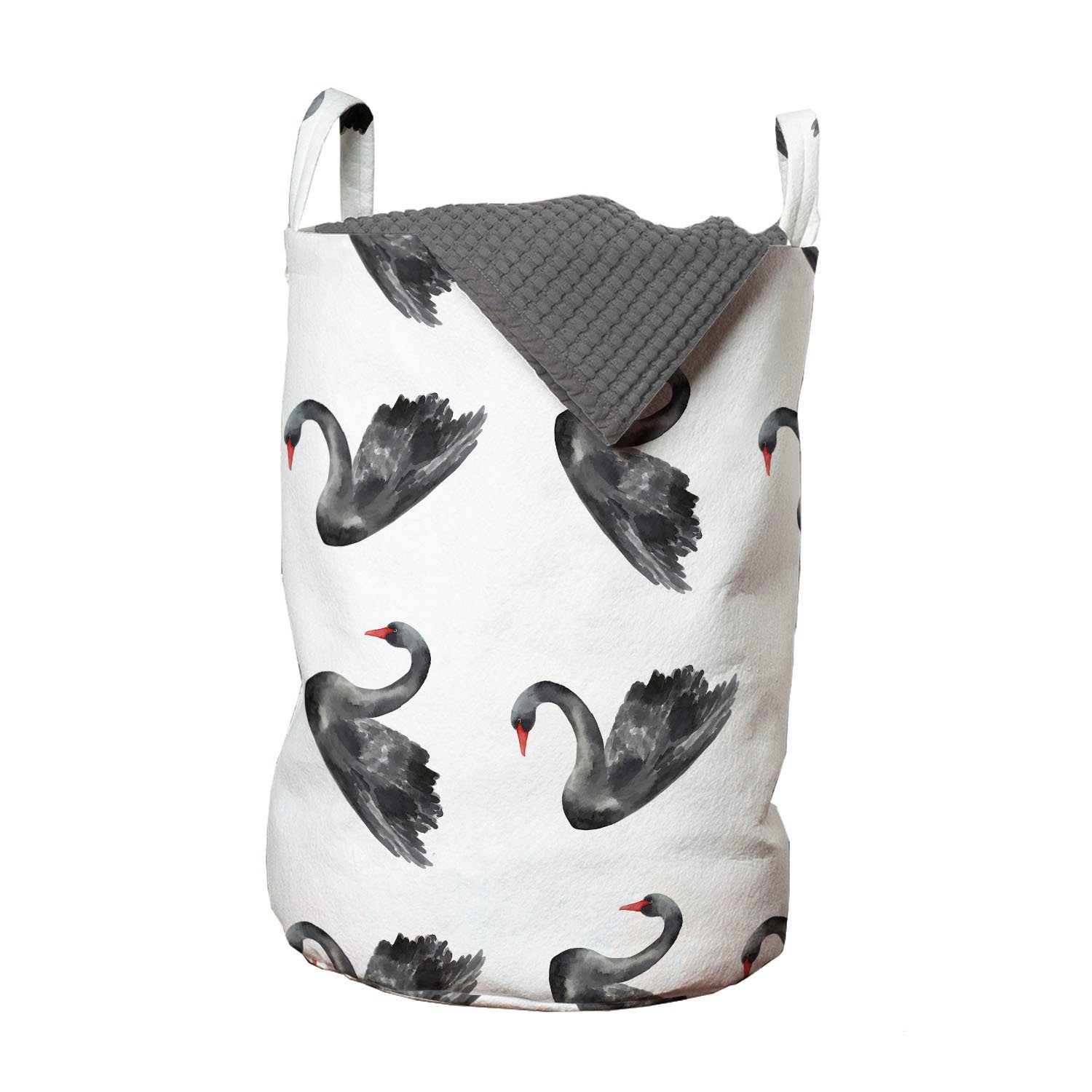 Abakuhaus Wäschesäckchen Wäschekorb mit Schwan Griffen Waschsalons, Birds Kordelzugverschluss Black für Aquarelle