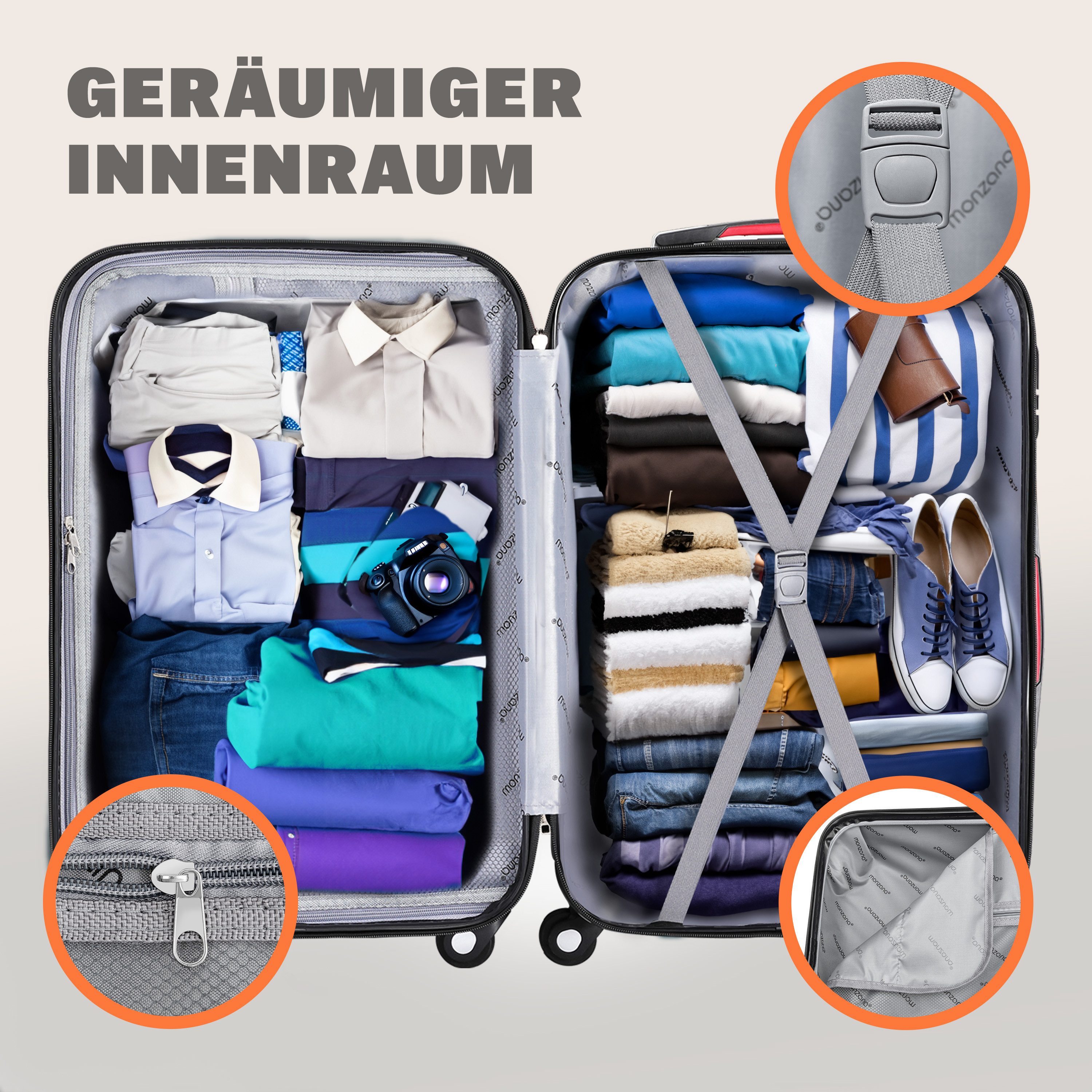 monzana Kofferset, Baseline Kofferset 4 Rollen Zahlenschloss Trolley Reisekoffer blau