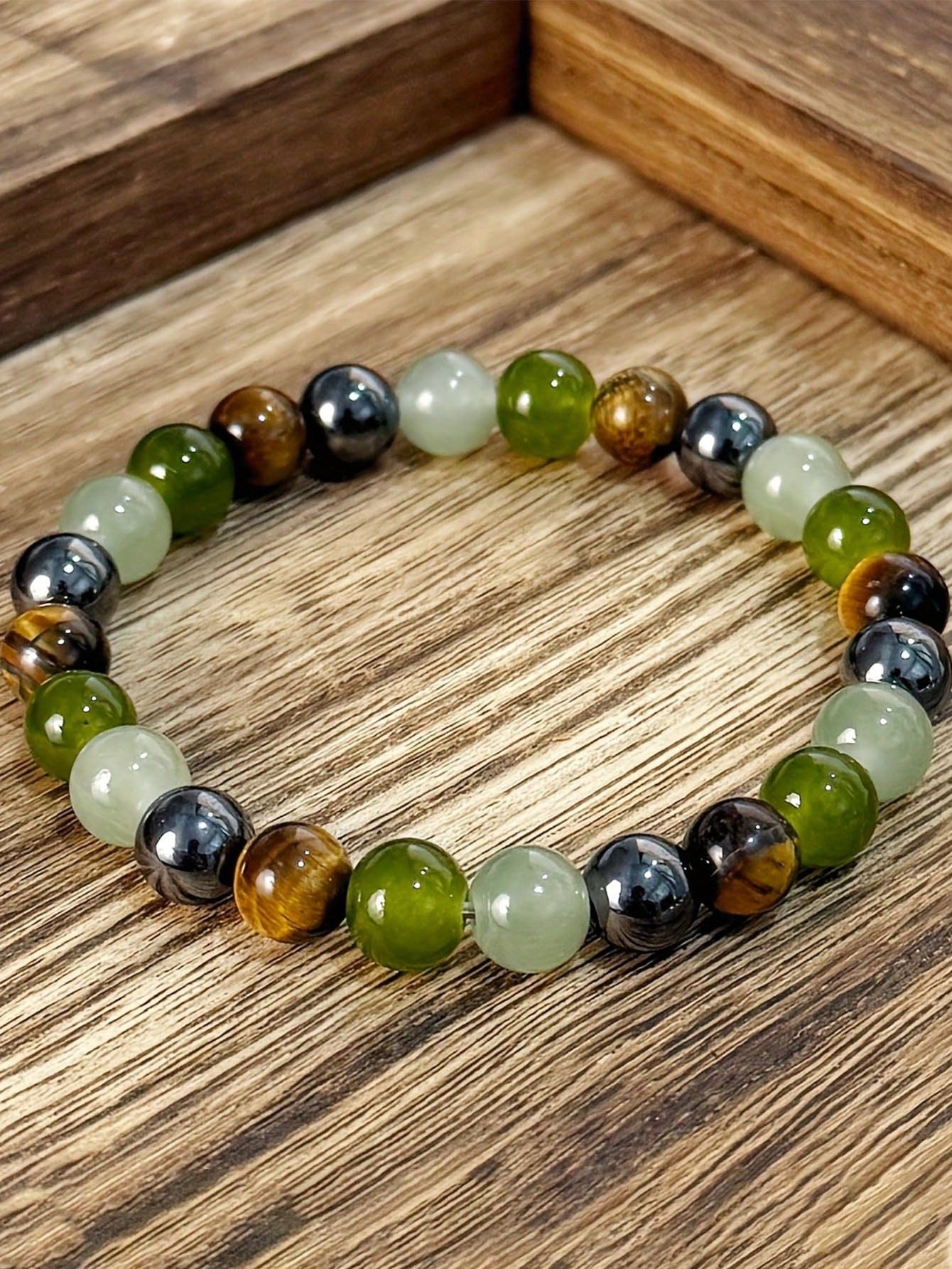 The Beauty House Armband Edelstein Armband – Natursteinarmband mit Tigerauge, Jade & Hämatit, Hochwertige Natursteine für Harmonie, Energie & Schutz