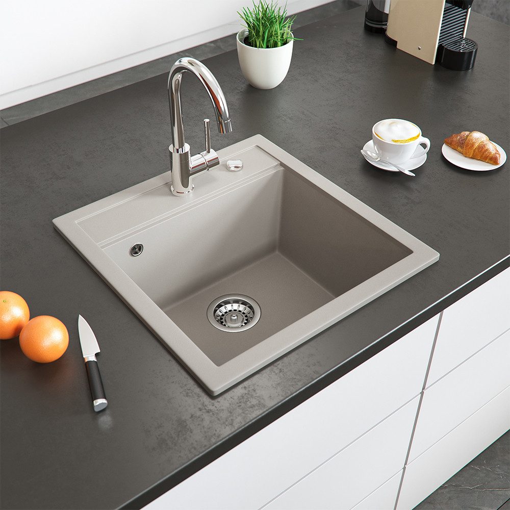 Bergstroem Granitspüle Tesa, Beige, 50 x 49 cm, Rechteckig, 49/51 cm, Resistent gegen chemische Substanzen