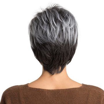 Püke Kunsthaarperücke Frauen Kurz Damen Perücken synthetiques Haarteile Grau Perücke Haar