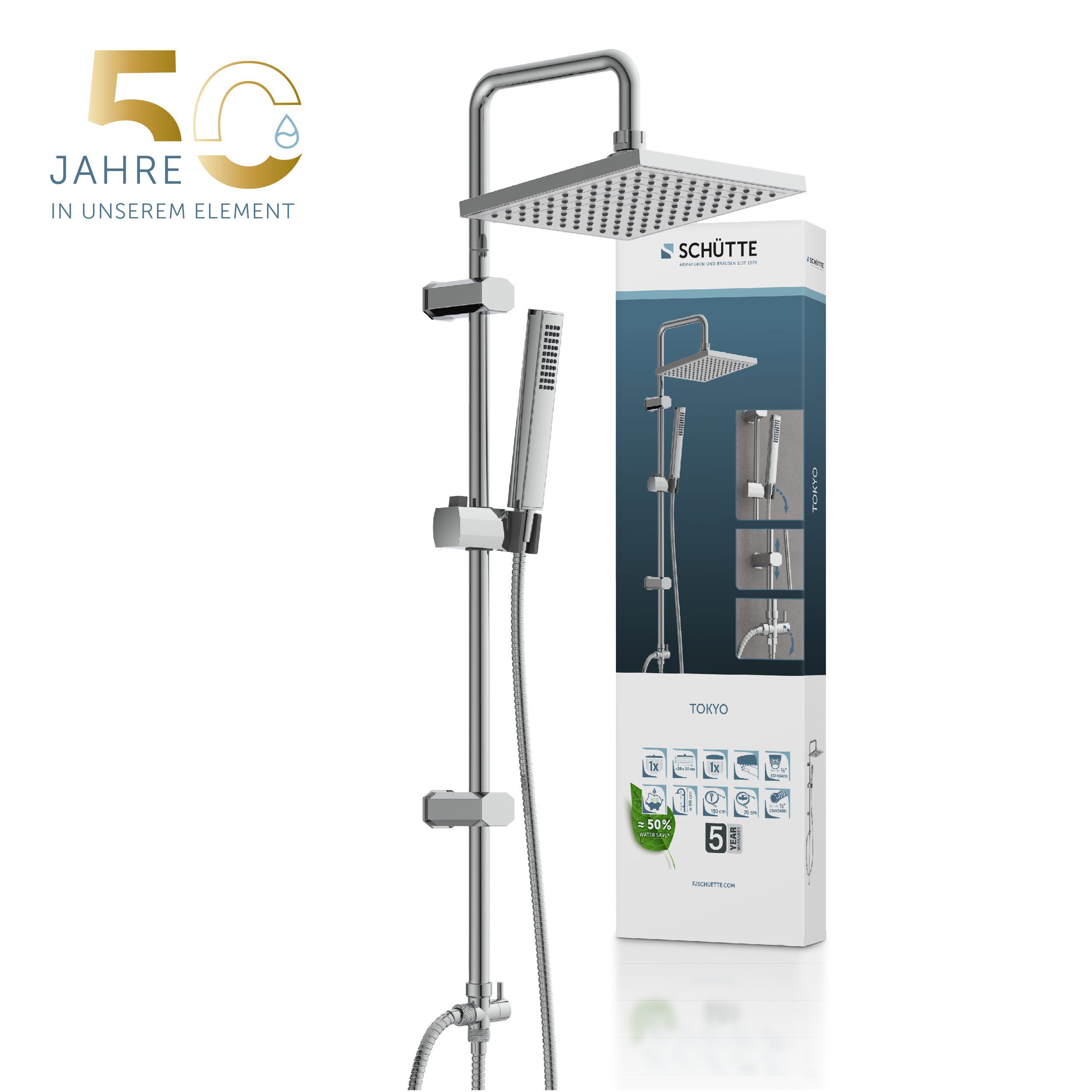 Schütte Brausegarnitur TOKYO, Höhe 99 cm, 2 Strahlart(en), Set, 10 tlg., inkl. Wasserspardichtung, Antikalk, höhenverstellb., Edelstahl-Stange