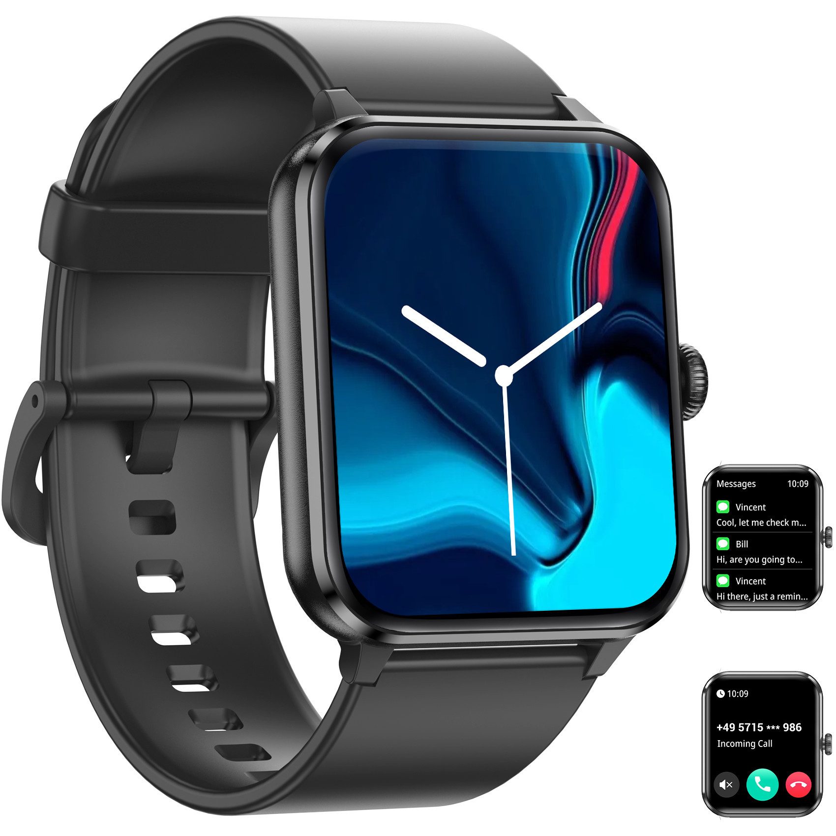 blackview Smartwatch Damen Herren mit 5 Tagen Akkulaufzeit,1,85" HD Touchscreen Smartwatch (1.85 Zoll, iOS/Android), mit Wechselband aus weichemSilikon und Ladekabel, KI-Sprachassistent, Herzfrequenz,SpO₂,Schlaf,100+ Sportmodi, 2 Armband