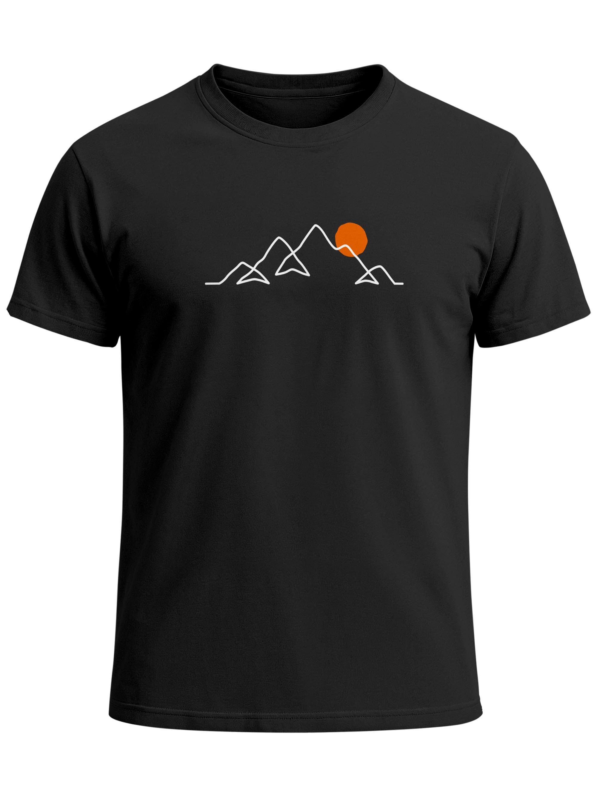 Print-Shirt Herren T-Shirt Frontprint Line-Art Berge Wandern Natur Outdoor