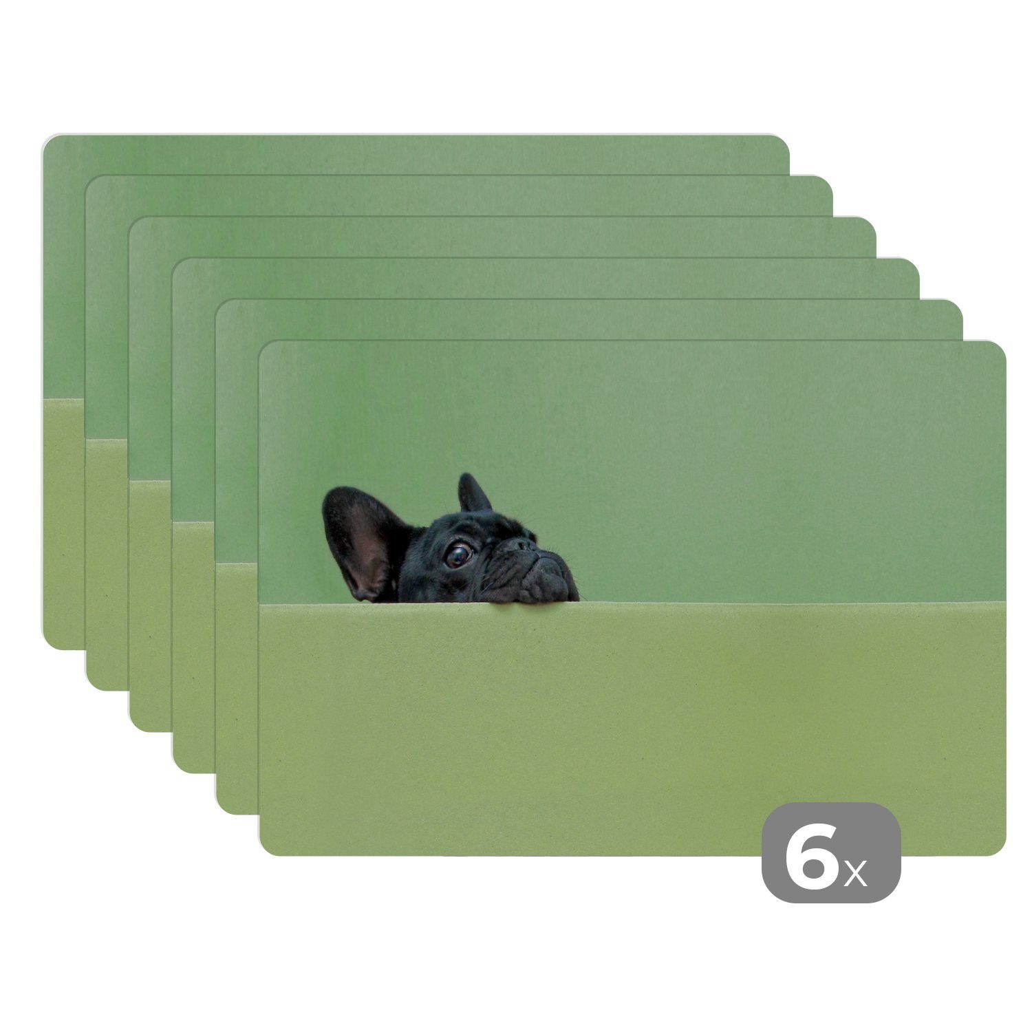 Platzset, Französische Bulldogge - Grün - Schwarz, MuchoWow, (6-St), Platzset, Platzdecken, Platzmatte, Tischmatten, Schmutzabweisend
