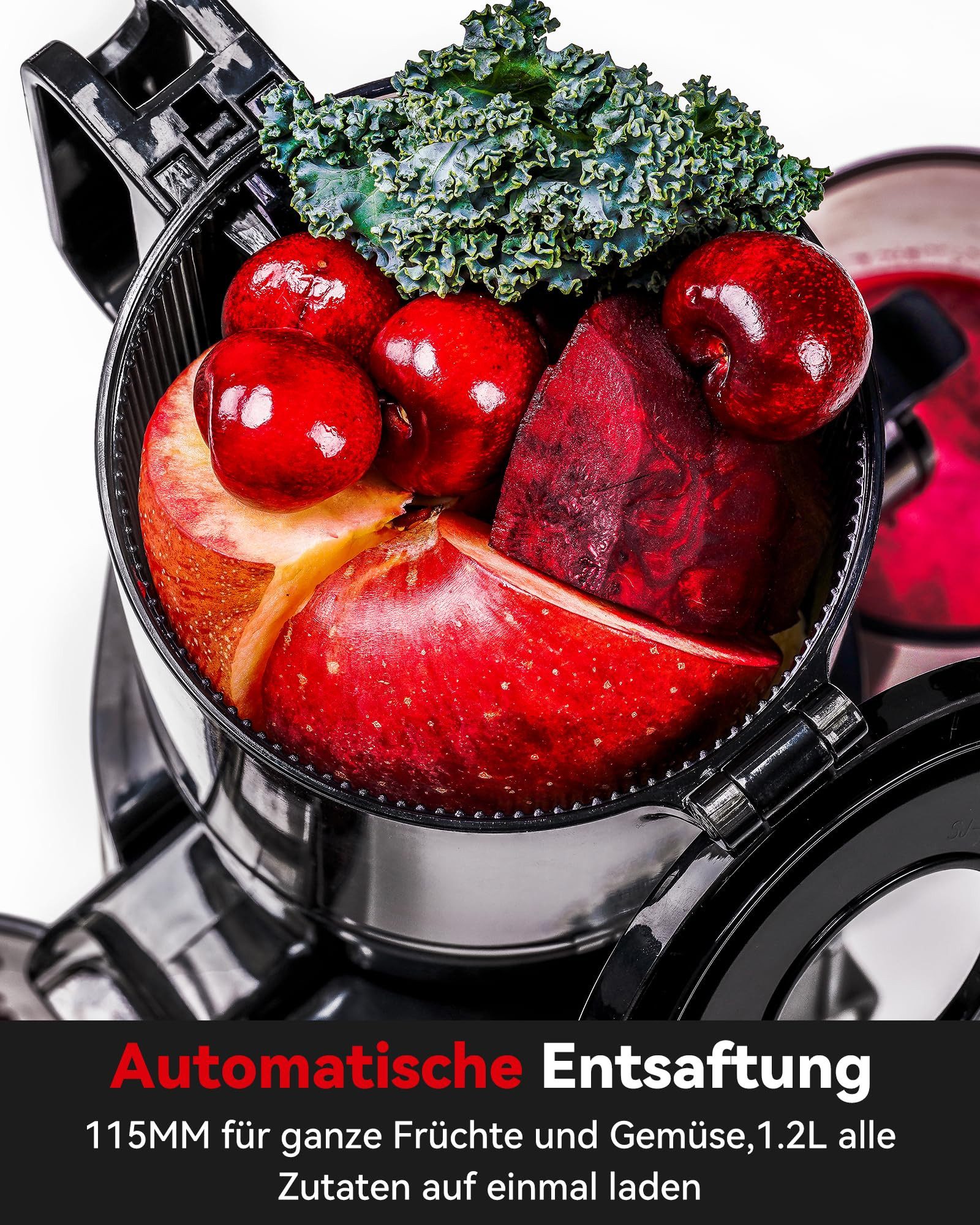 Azmsary Slow Juicer Entsafter mit 115mm Einfüllung, Eisfrei & 3-Sek. Reinigung, 200 W