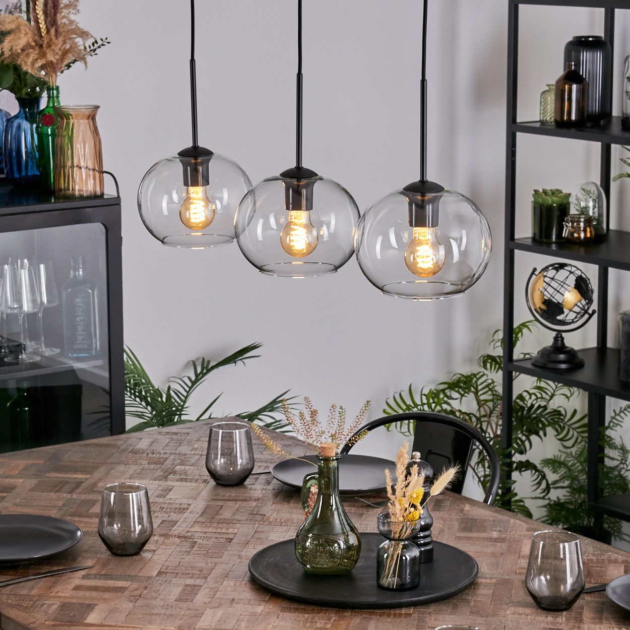 hofstein Hängeleuchte Hängelampe aus Metall/Glas in Schwarz/Klar, ohne Leuc günstig online kaufen