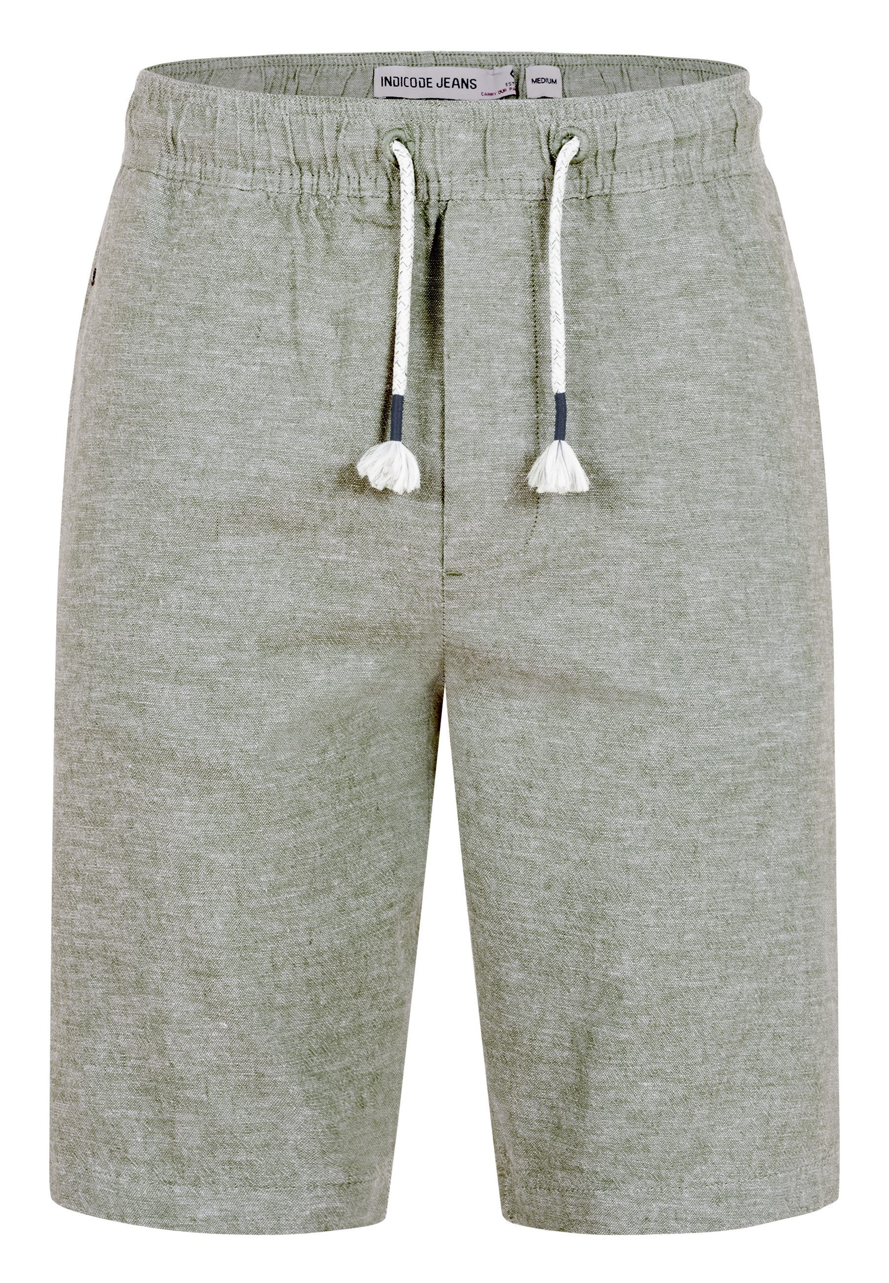 Indicode Leinenhose Herren INLino Leinen Shorts mit Kordelzugbund mit elastischem Bund und Bindekordel in sommerlich leichter Qualität