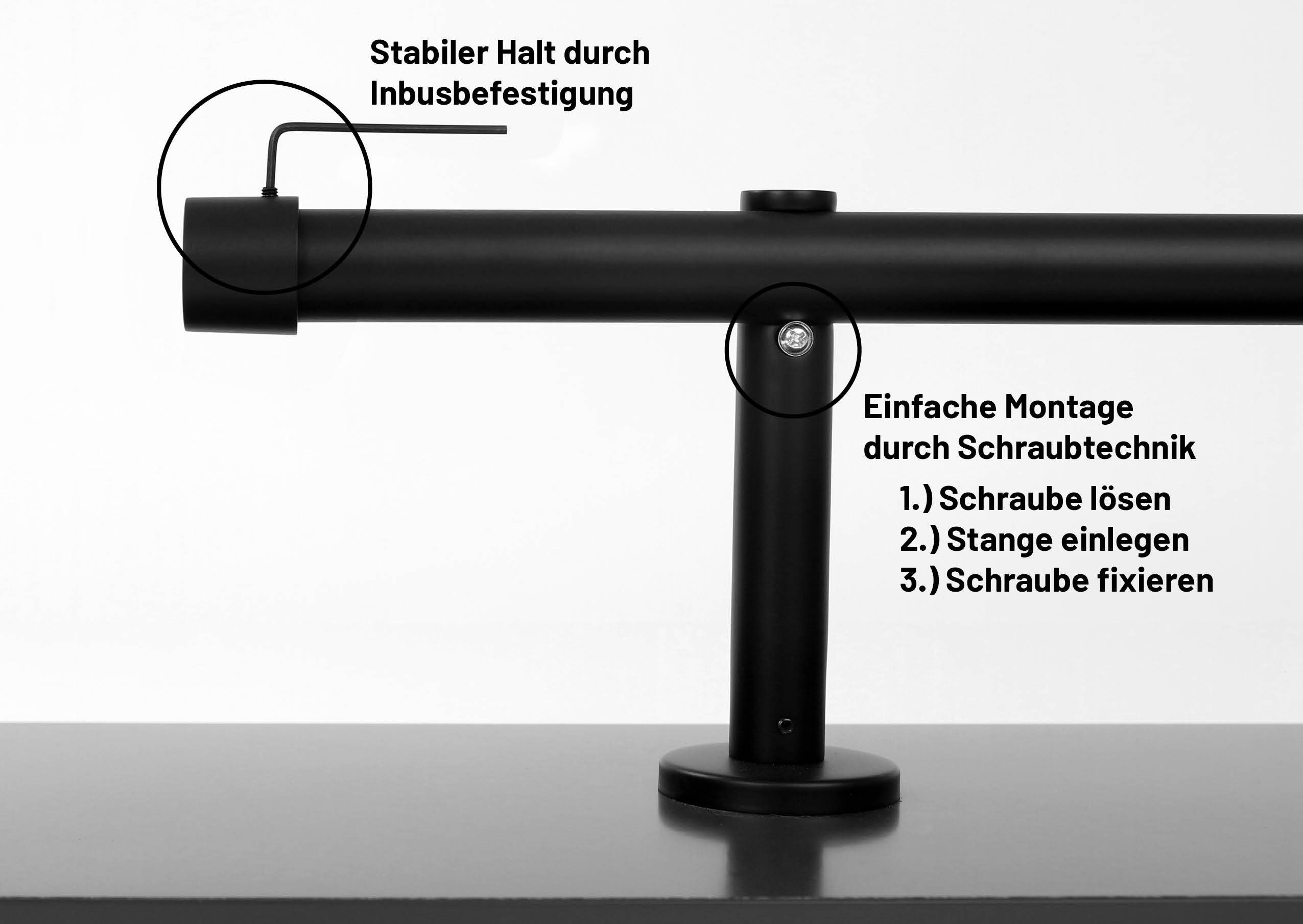 Deco-Raum Gardinenstange Kappe, Ø 25 mm, 1-läufig, Wunschmaßlänge, kürzbar, Bohren, verschraubt, Metall, Komplett-Set mit Befestigungsmaterial