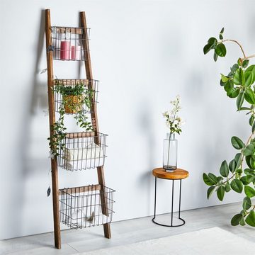 CARO-Möbel Dekoleiter FLORISTA, Leiterregal Dekoleiter für Garten Wohnzimmer Blumenleiter mit 4 Metal