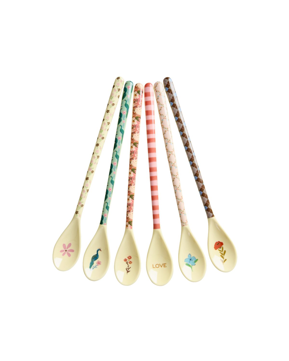 rice Latte-Macchiato-Löffel Rice Melamin 6er-SET Latte Ложки - Pfau & Blumen Print