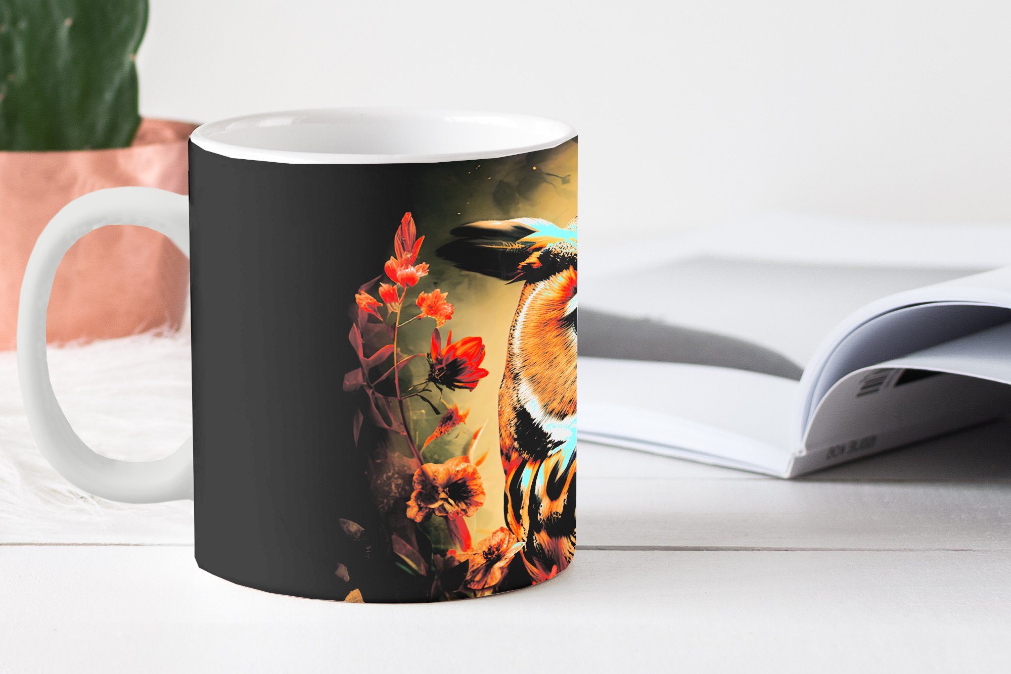 MuchoWow Tasse Eule Blumen - - - Teetasse, Vogel Keramik, Teetasse, Geschenk Becher, Kaffeetassen, Botanisch