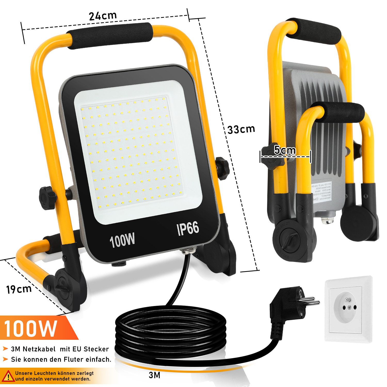 Clanmacy LED Baustrahler LED Baustrahler LED Fluter mit Stativ Scheinwerfer günstig online kaufen