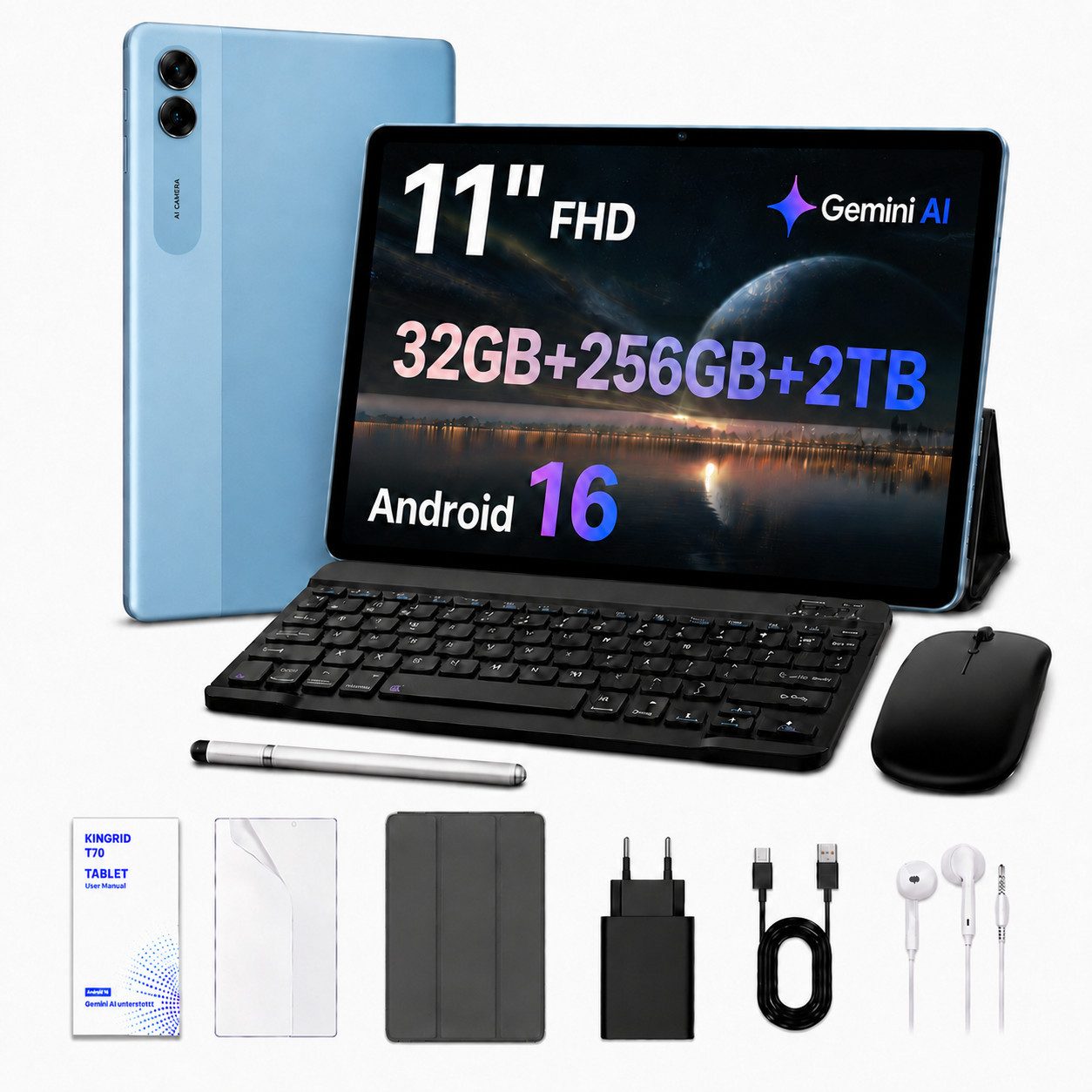 TABWEE T7 11 Zoll Android 16, 256GB, 90Hz, Tastatur-Set Tablet (10.1", 256 GB, Android 16, 8000mAh, octa-core, 32(8+24)GB, Gemini KI, 3,5-mm-Kopfhörer)
