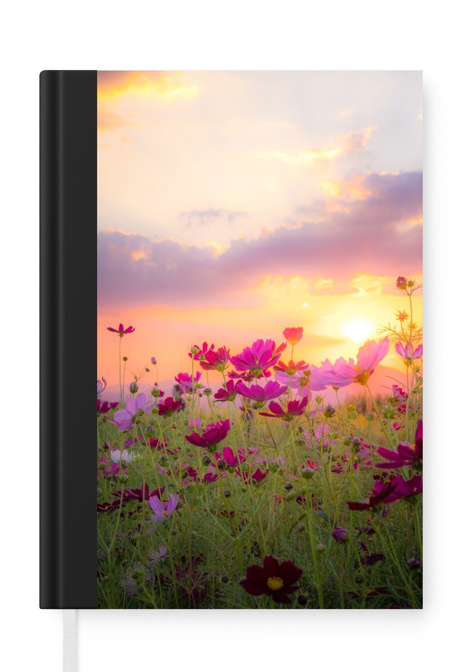 MuchoWow Notizbuch Sonnenuntergang - Blumen - Rosa - Natur - Grün, Journal, Merkzettel, Tagebuch, Notizheft, A5, 98 Seiten, Haushaltsbuch
