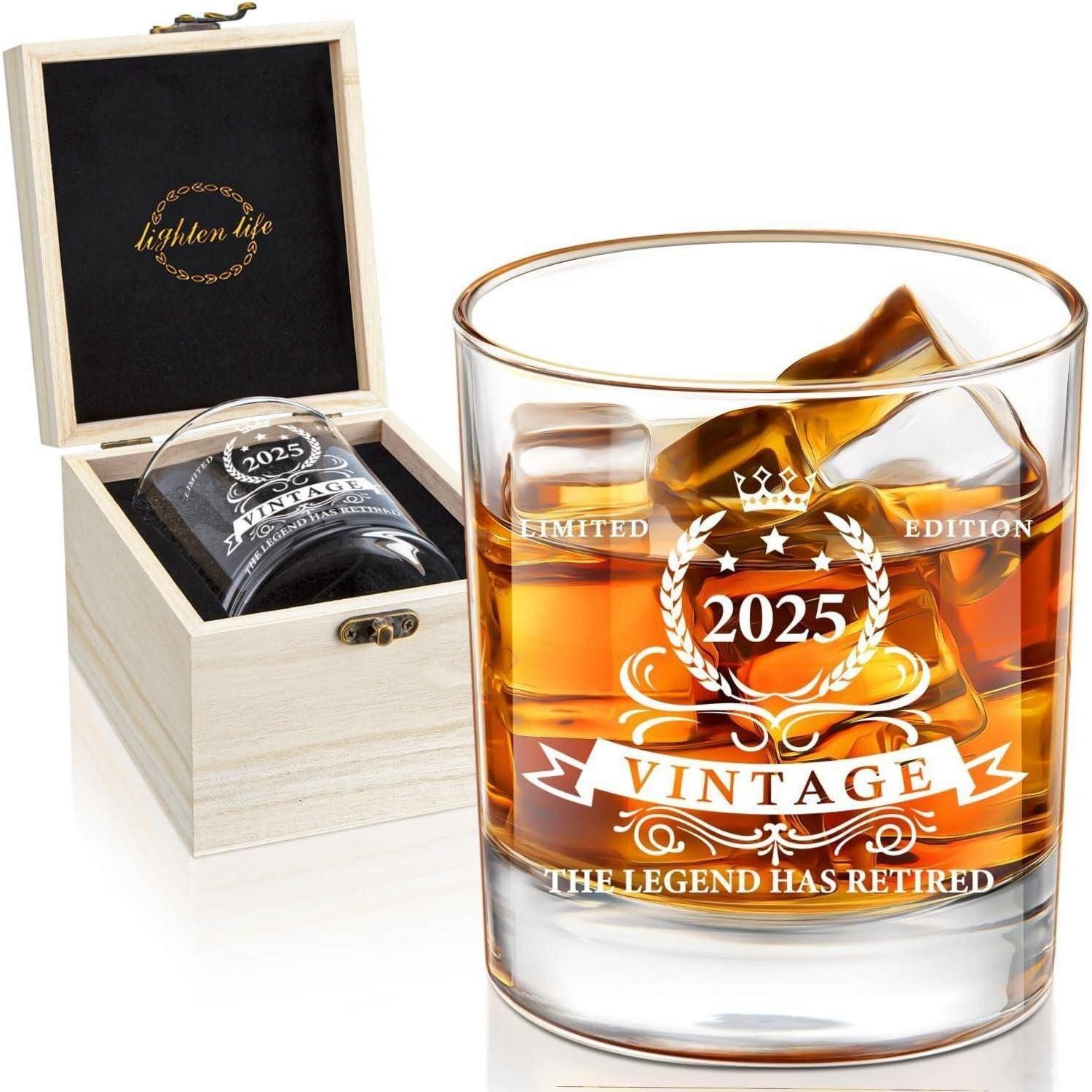 LuxusKollektion Whiskyglas Whiskyglas Ruhestandsgeschenk Männer 340 ml Holzkiste 2025