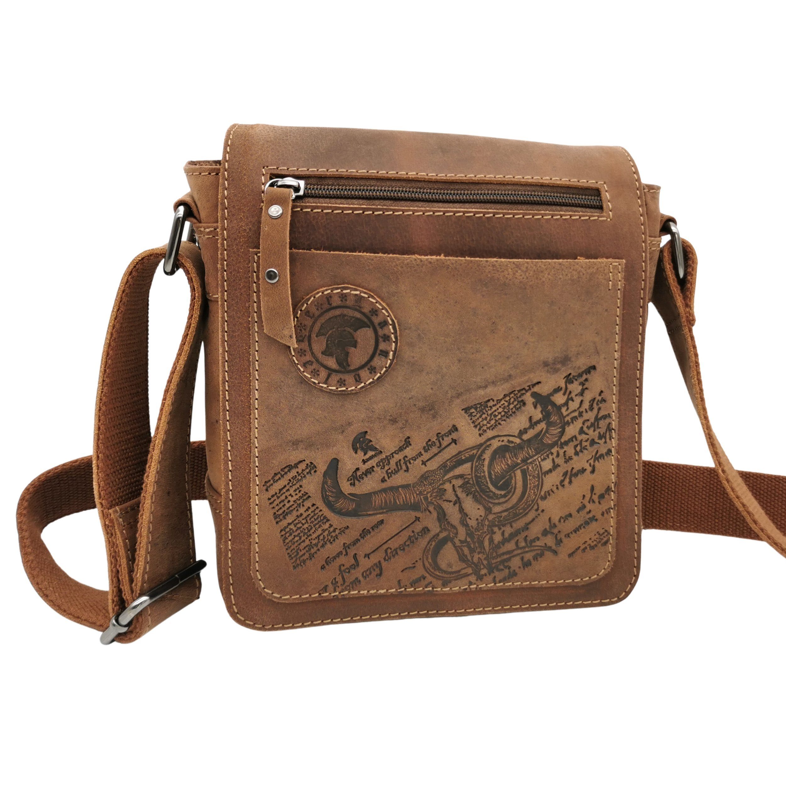 Landleder Messenger Bag BULL & SNAKE -Universal- Umhängetasche, Echtes Büffelleder