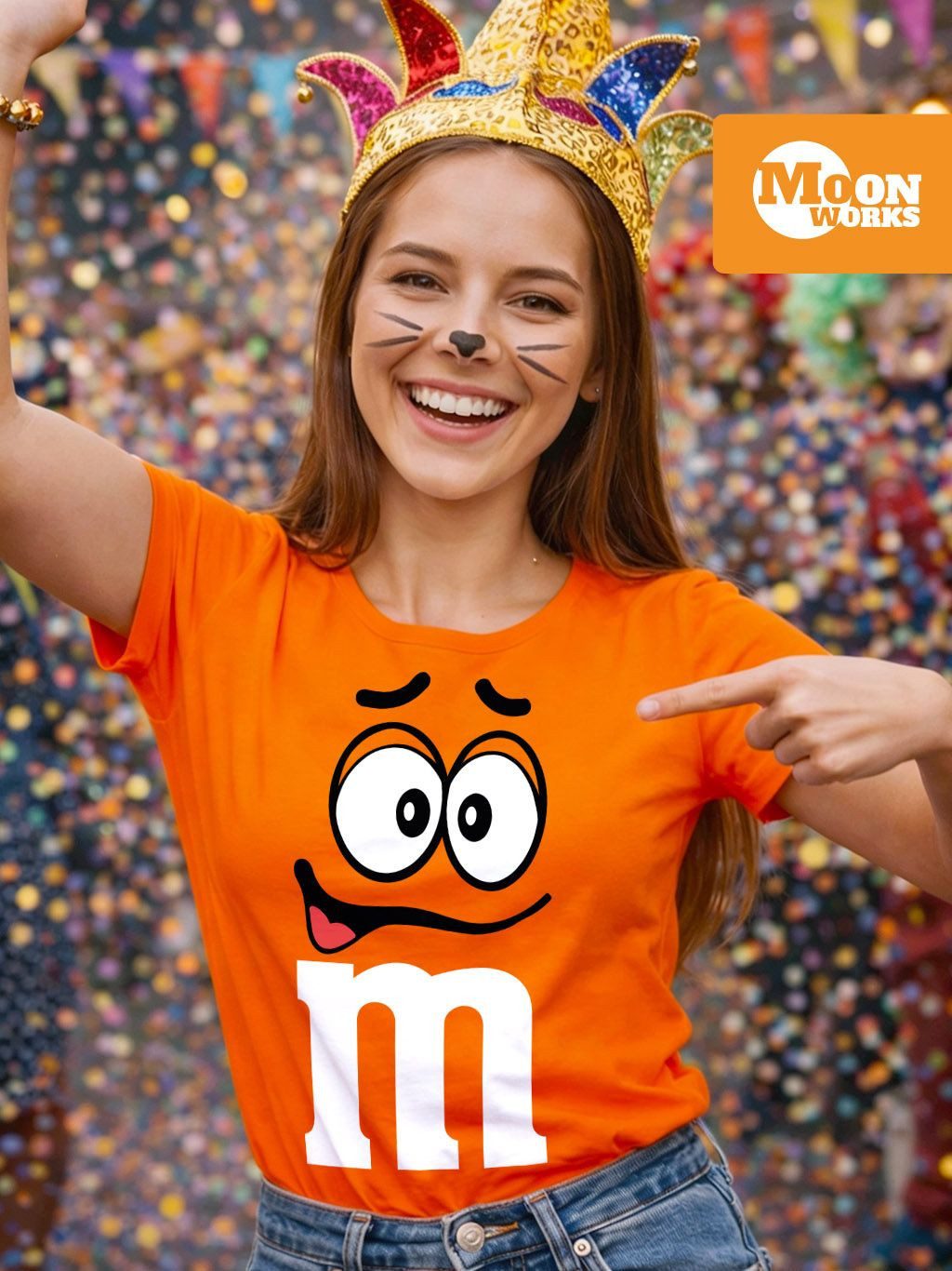 MoonWorks Print-Shirt Damen T-Shirt Fasching Karneval M Aufdruck Gruppen- Kostüm mit Print