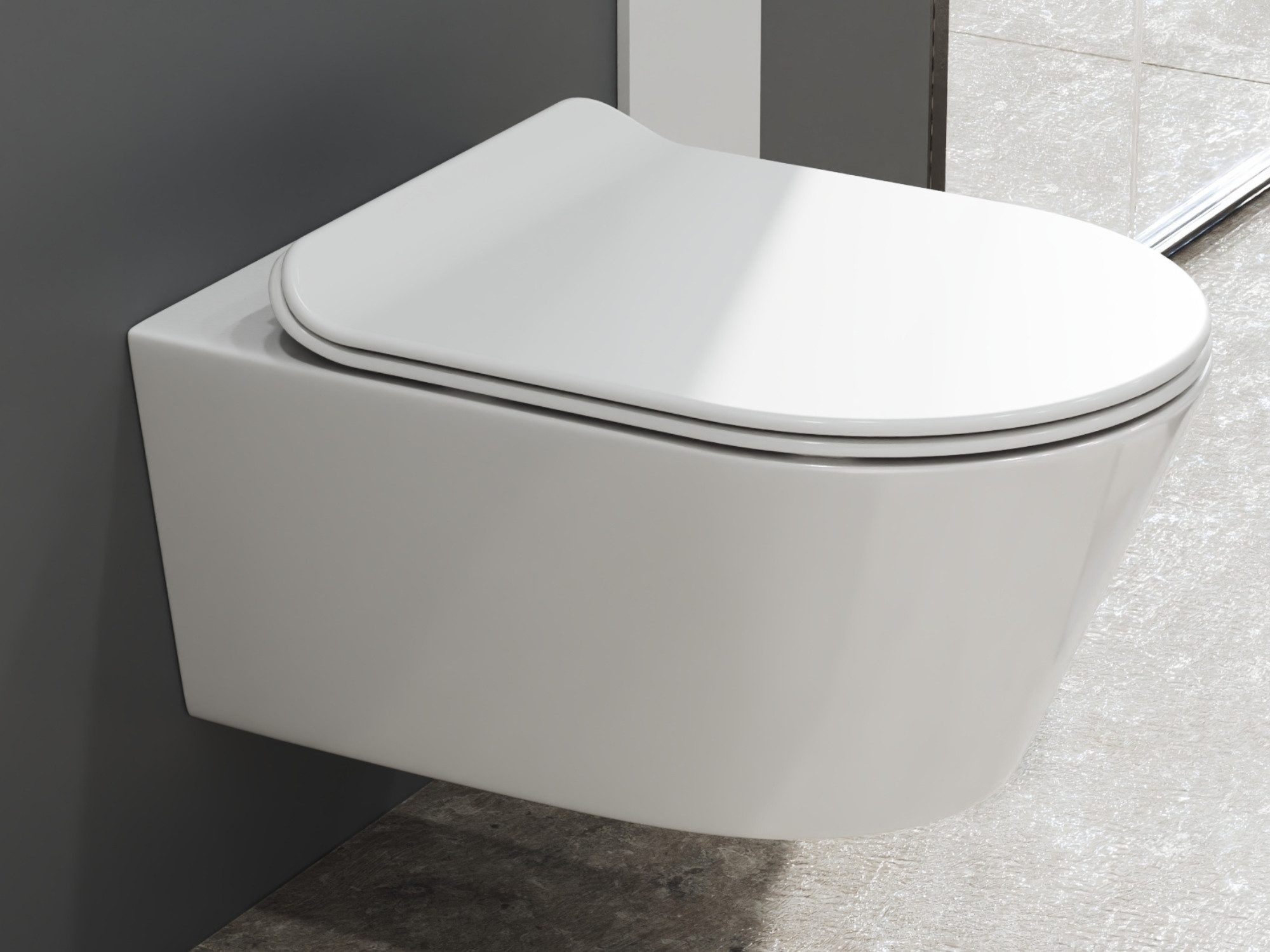 SSWW Tiefspül-WC spülrandlose Toilette mit WC-Sitz weiß Wand-WC Tiefspüler, wandhängend, Abgang waagerecht, Sanitärkeramik