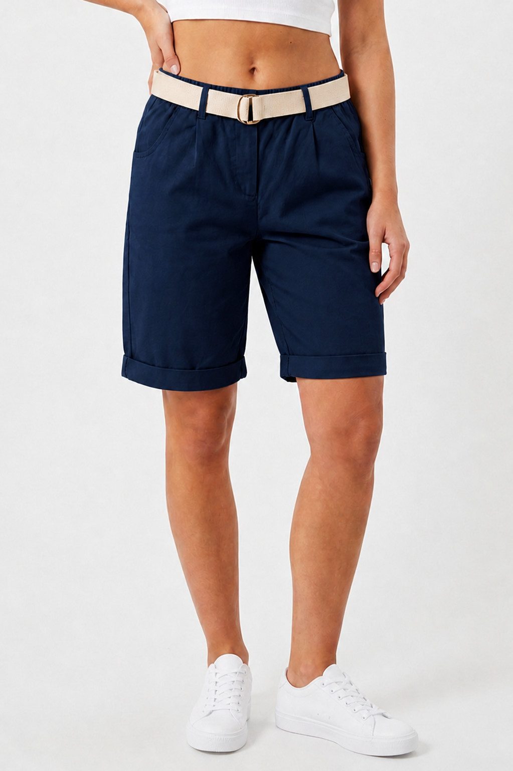 Kendindza Collection Chinoshorts Stretch Kurze Bermuda Shorts Damen Knielang Kurze Hose Damen Sommer Gummibund, Weiches Material, Loose Fit, weiter geschnitten