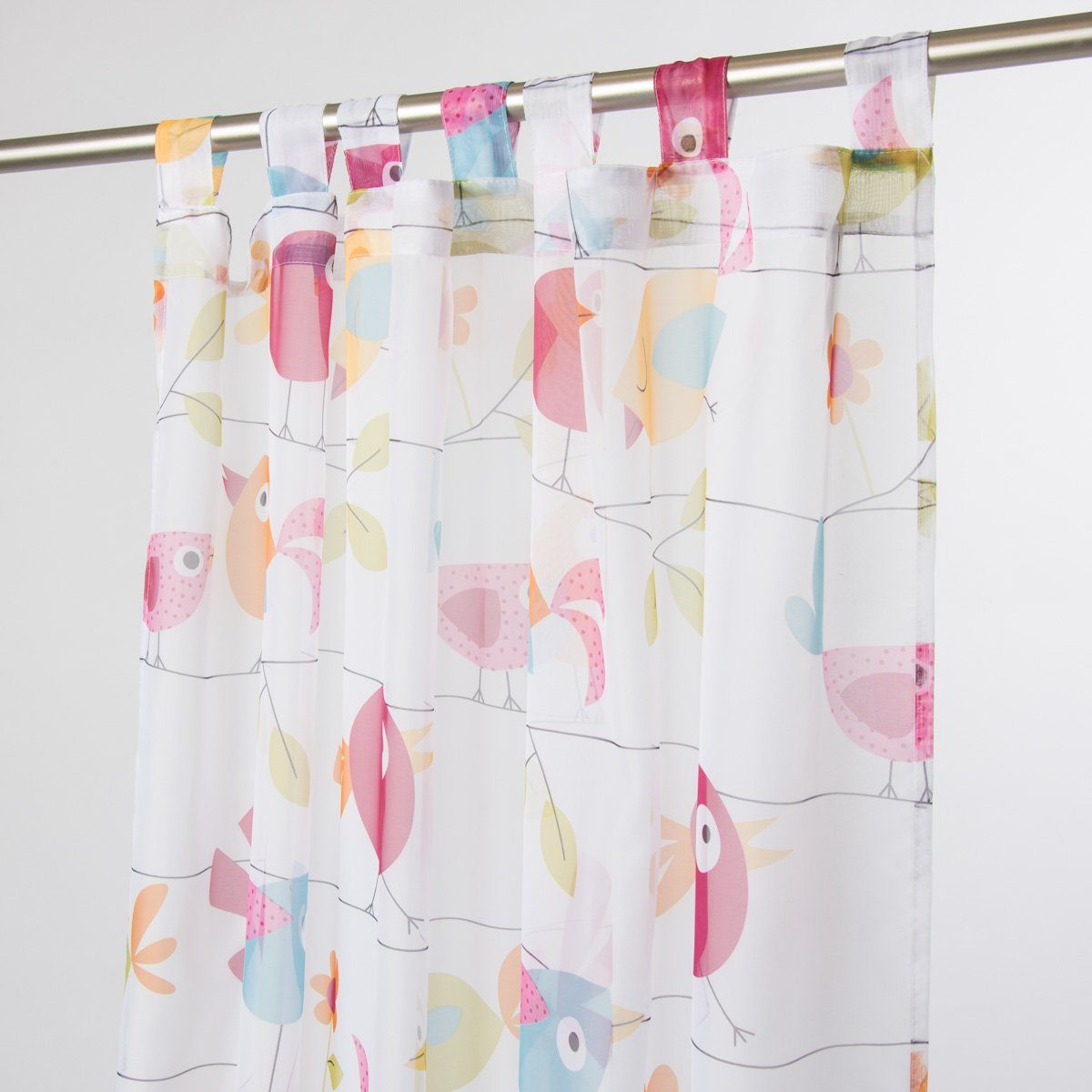 SCHÖNER LEBEN. Vorhang Schlaufenschal Dekoschal Fertiggardine 140x245cm Vögel bunt, Polyester, pflegeleicht