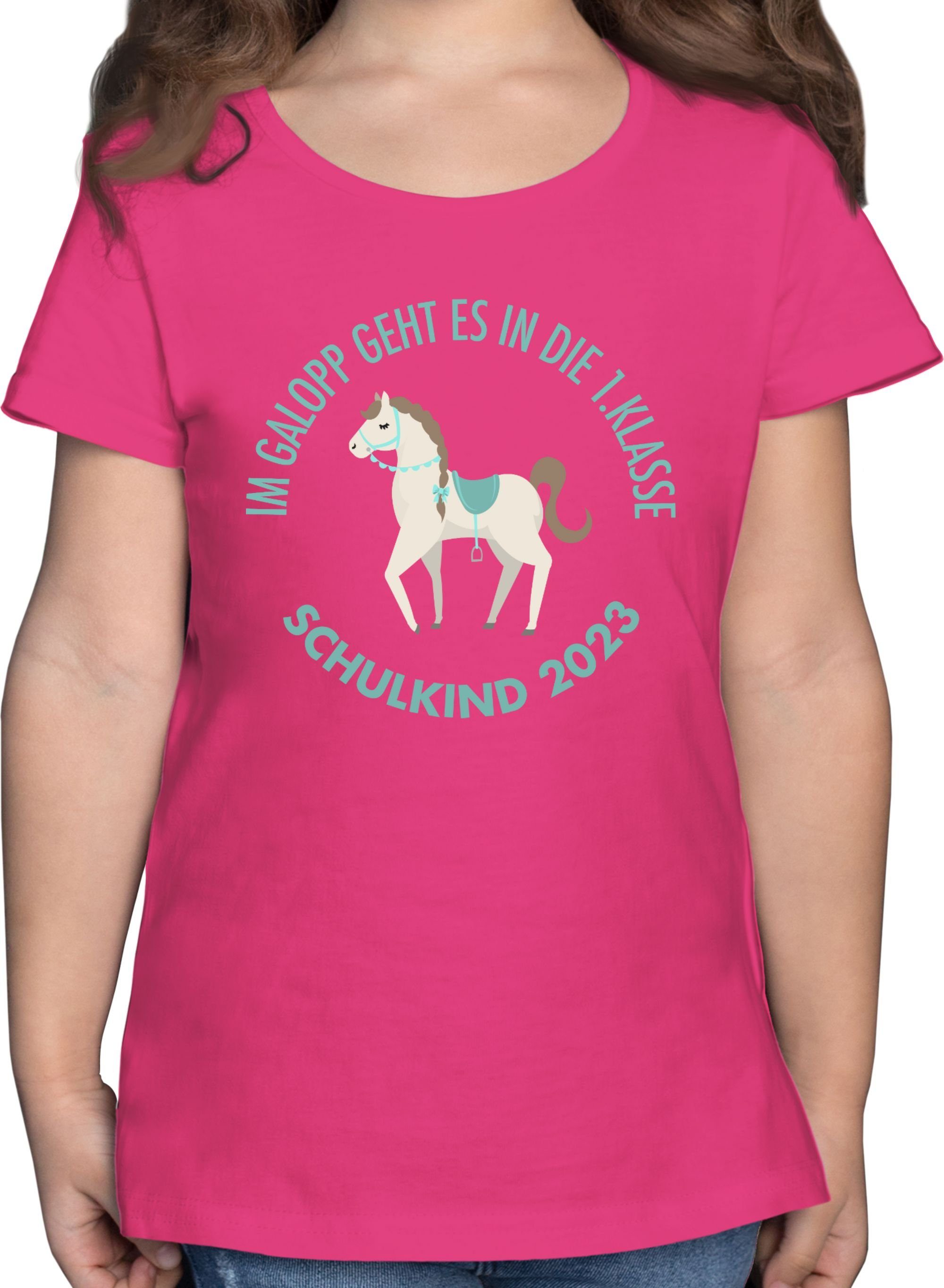 2023 Einschulung Galopp Mädchen 1 Schulkind Im T-Shirt Shirtracer Fuchsia