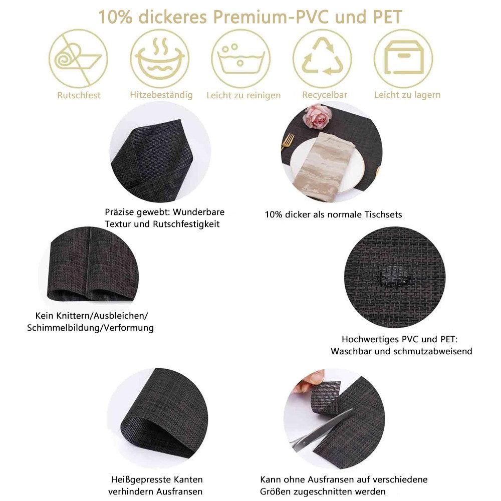 TUWENA Platzset 6er Set Platzsets rutschfest PVC, Platzdeckchen für Zuhause Restaurant