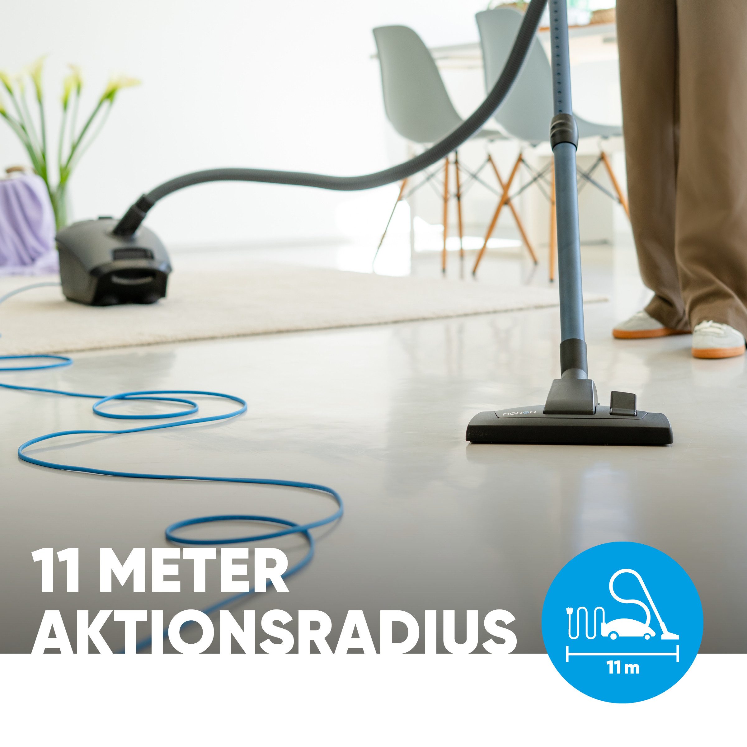 hoogo Bodenstaubsauger B3+ anthrazit, 850 W, mit Beutel, extra leise, Reichweite 11m, für Allergiker (HEPA 14)