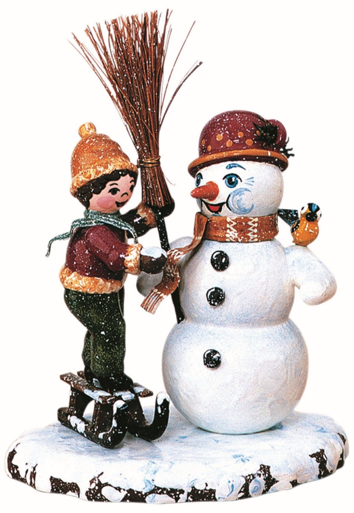 Hubrig Volkskunst GmbH Dekofigur Hubrig Volkskunst 'Winterkinder - Junge mit Schneemann 11cm'