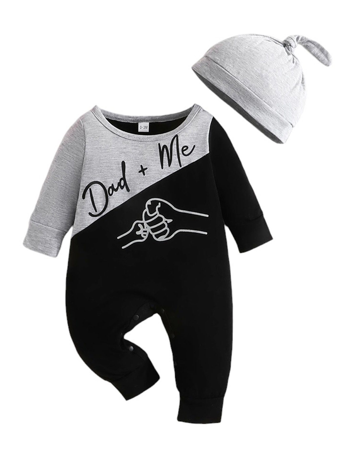 Strampler Langarm Strampler Mützen Set für Baby Jungen, Vatertags Festivalanzug