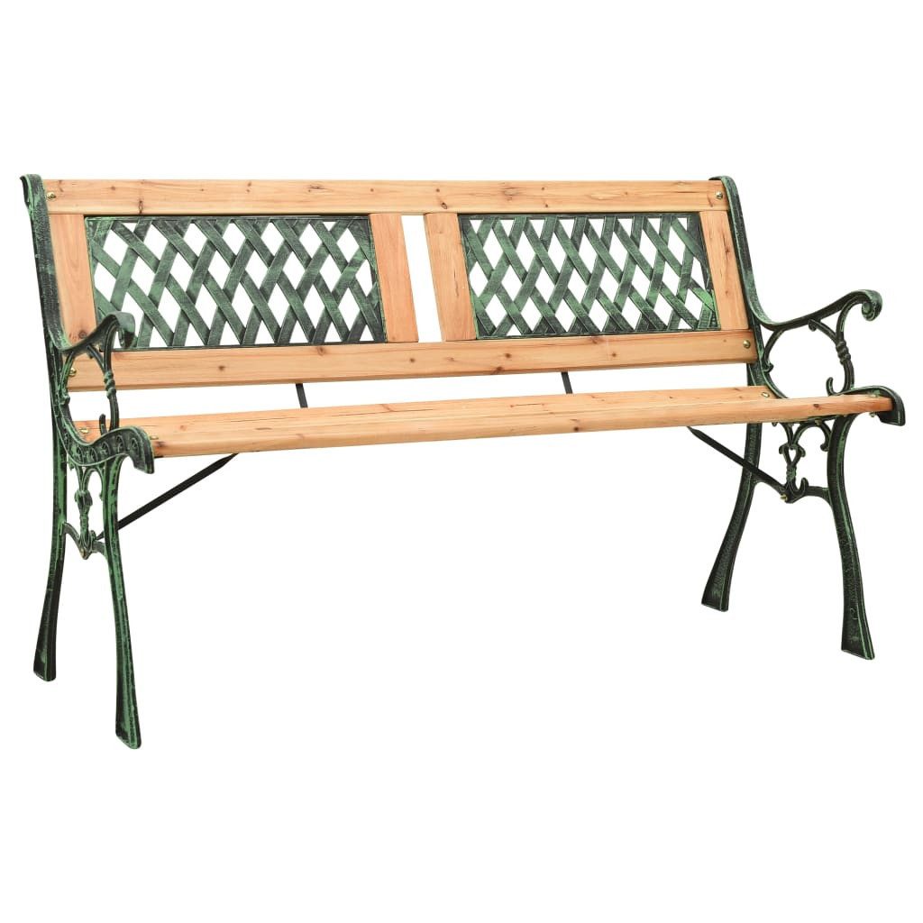 furnicato Gartenbank aus massivem Tannenholz mit Gusseisenbeinen 122x54x73 cm, Witterungsbeständige Sitzbank mit Gittermuster für die Veranda