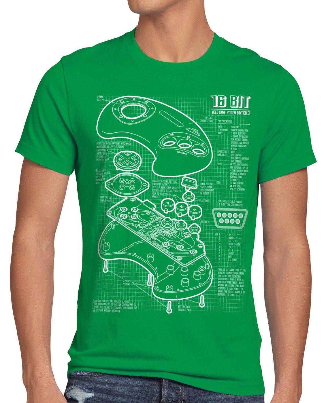 style3 Print-Shirt Herren T-Shirt Mega 16-Bit Konsole drive master gamer genesis system classic md grün