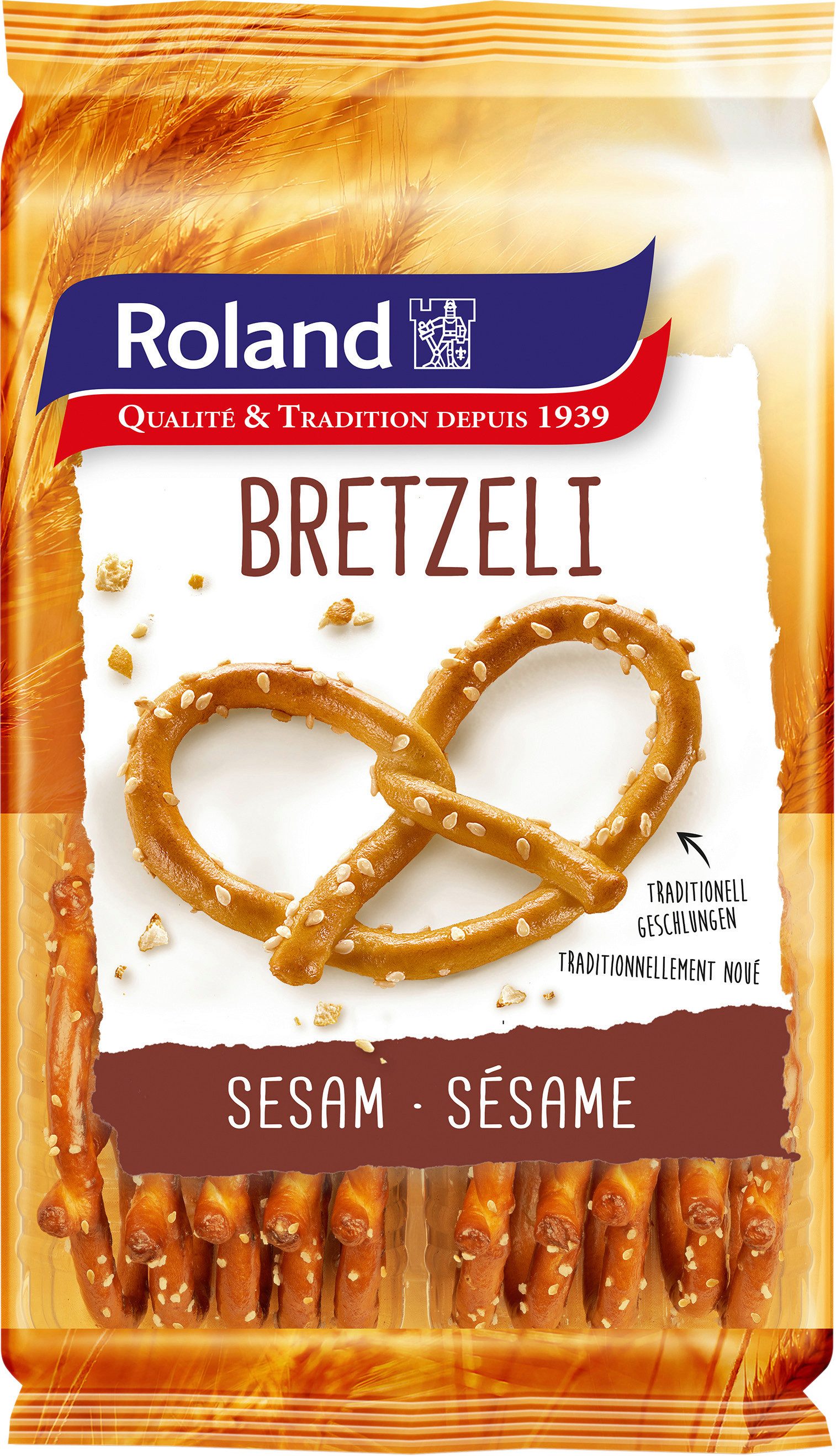 Roland Knabberei, Roland Bretzeli mit Sesam knusprig lecker und goldbraun im Ofen 100g