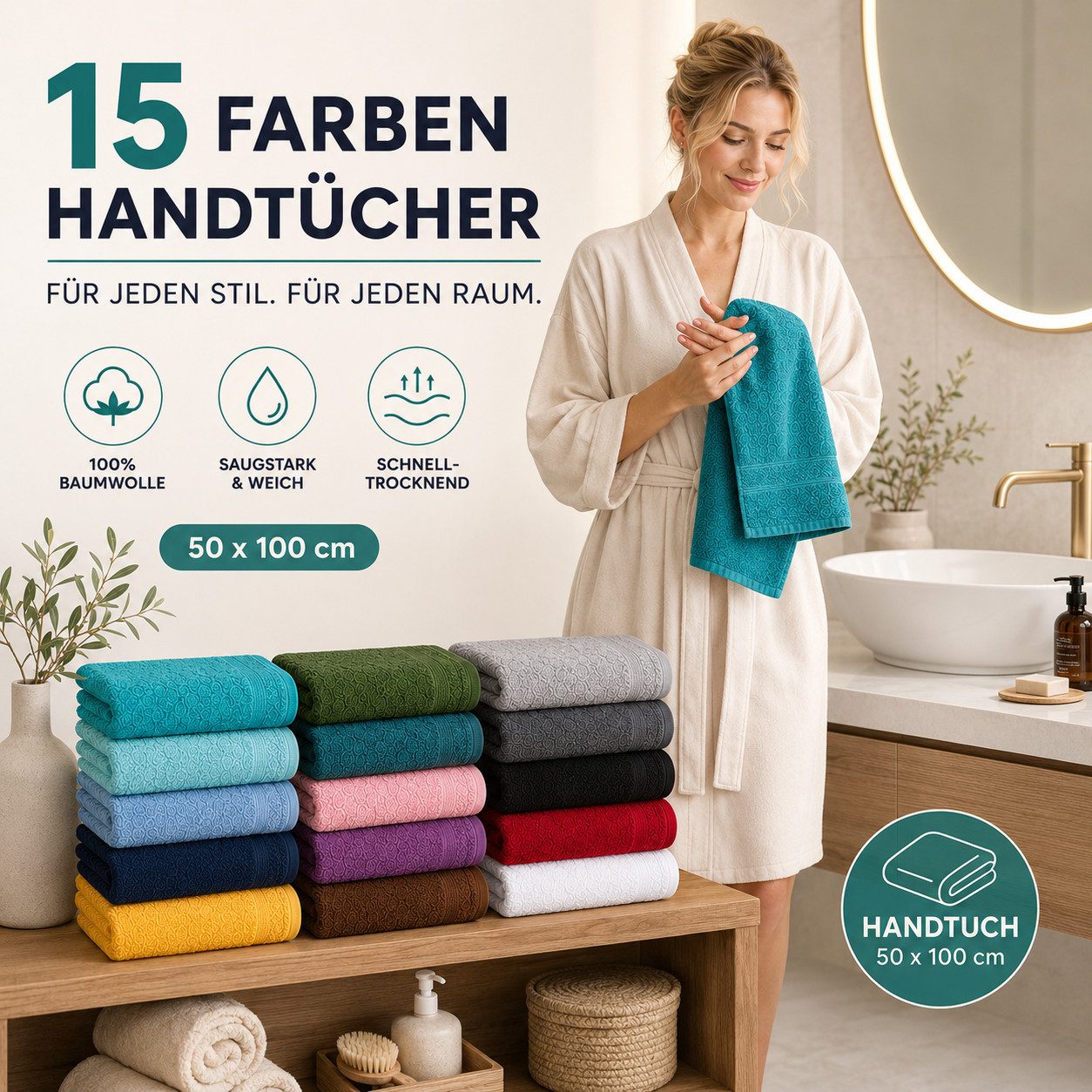 Komfortec Handtuch Set 4x Premium Handtuch Set - 50x100 cm, Frottee (4-St), 100% Baumwolle, mit Bordüre, Weich & Saugstark, Hotelqualität – Bild 4 von 5