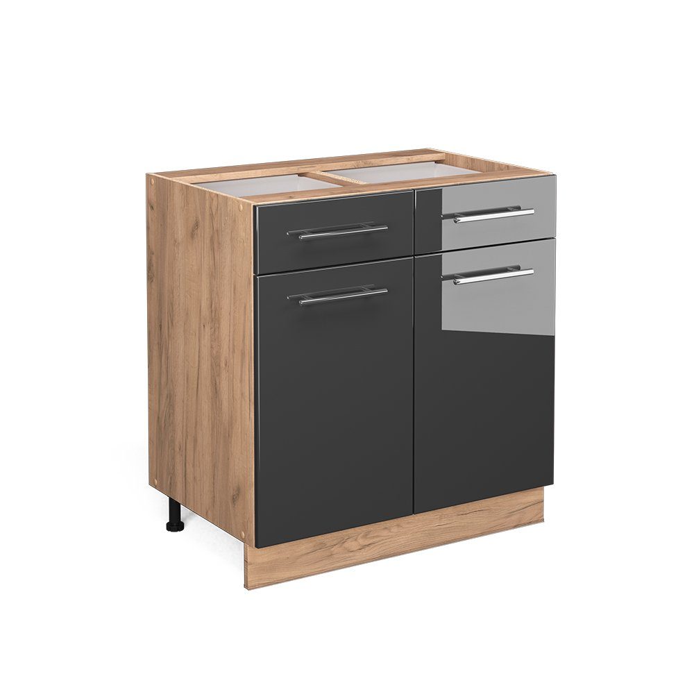 Vicco Unterschrank Fame-Line, Anthrazit Hochglanz/Eiche 80cm günstig online kaufen