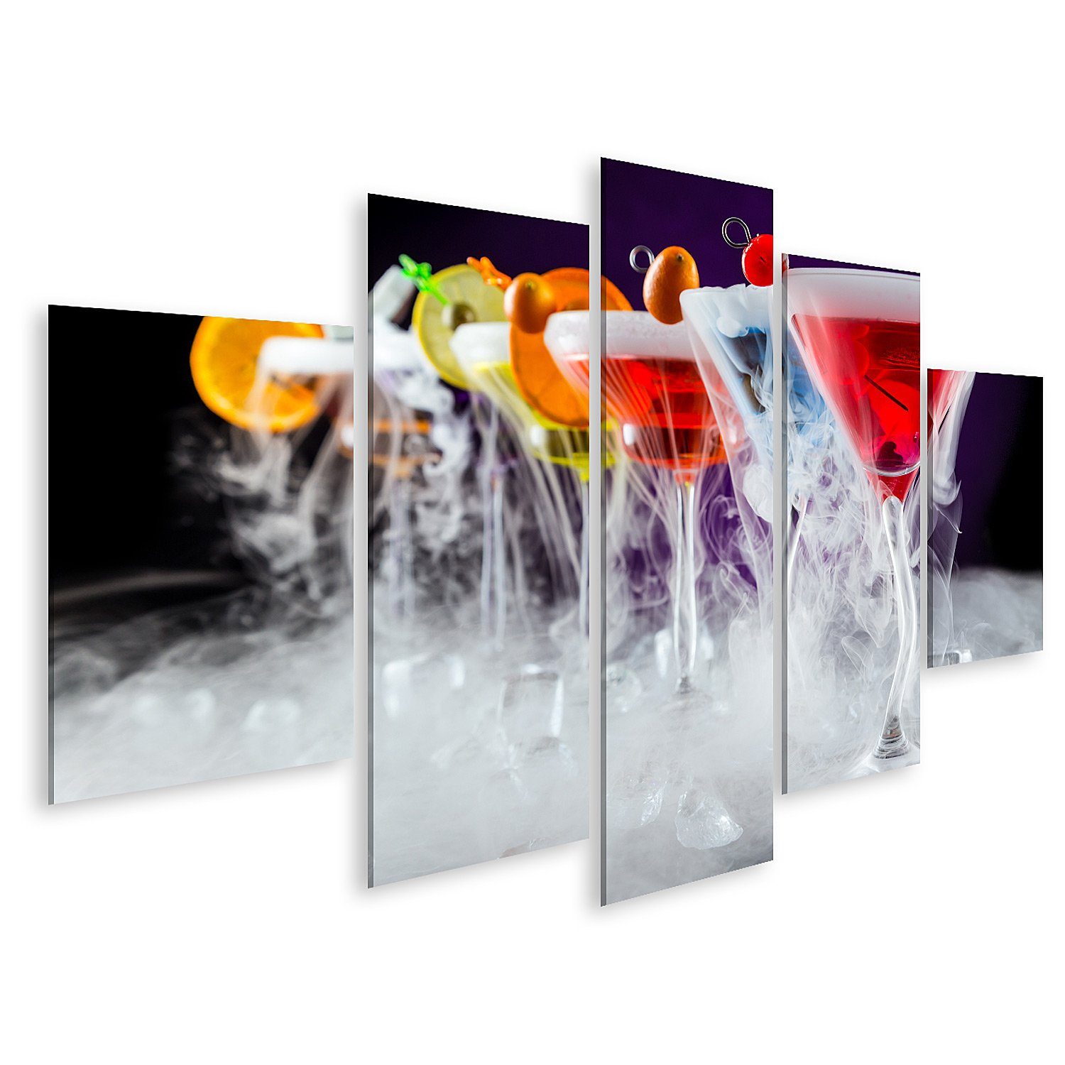islandburner Leinwandbild Bild auf Leinwand MartiniGetränke mit TrockeneisRauchEffekt servier